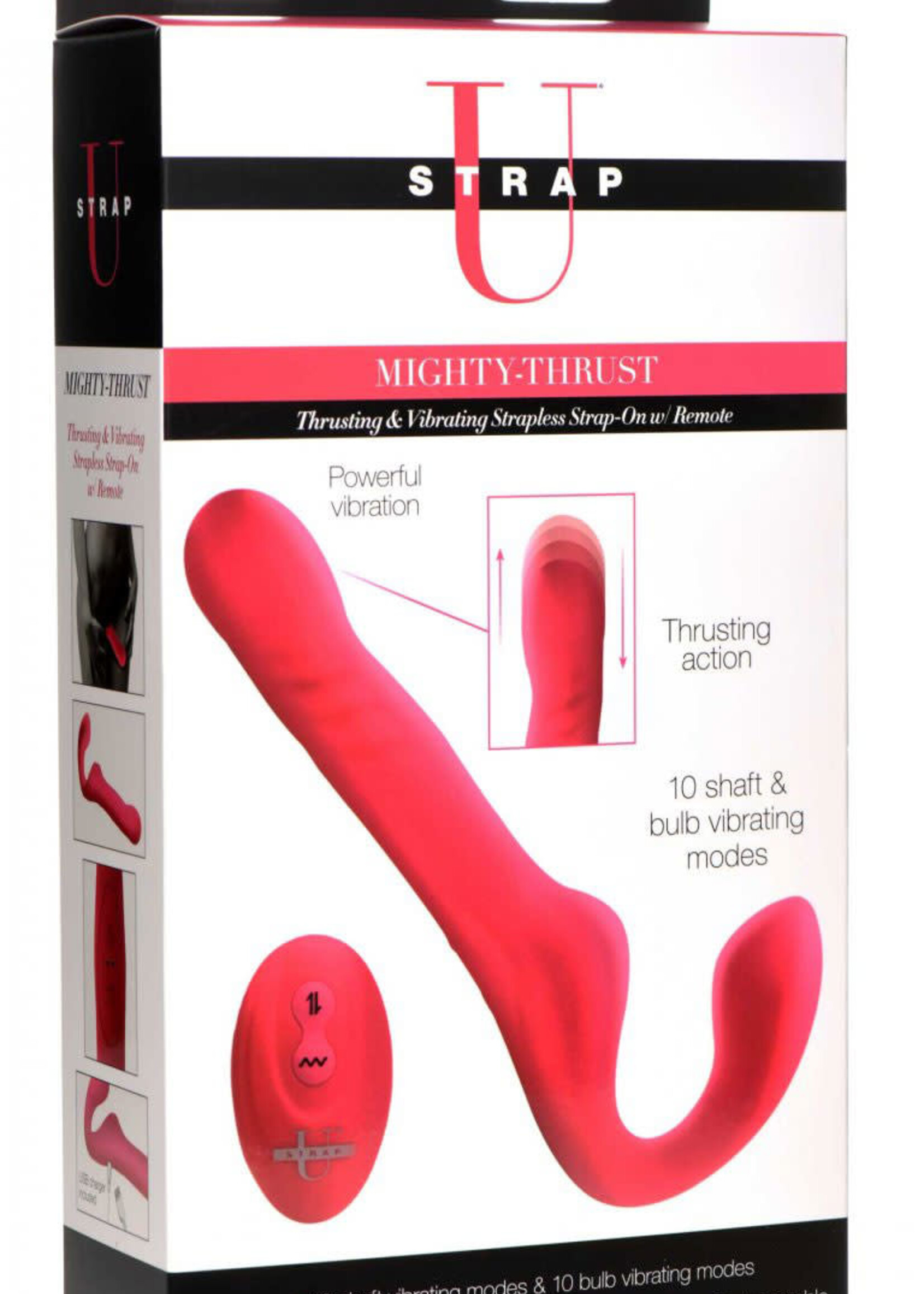 XR Brands Strap U Strap U Mighty-Thrust Thrusting & Vibrating Strapless Strap-On with Remote Control - Pink