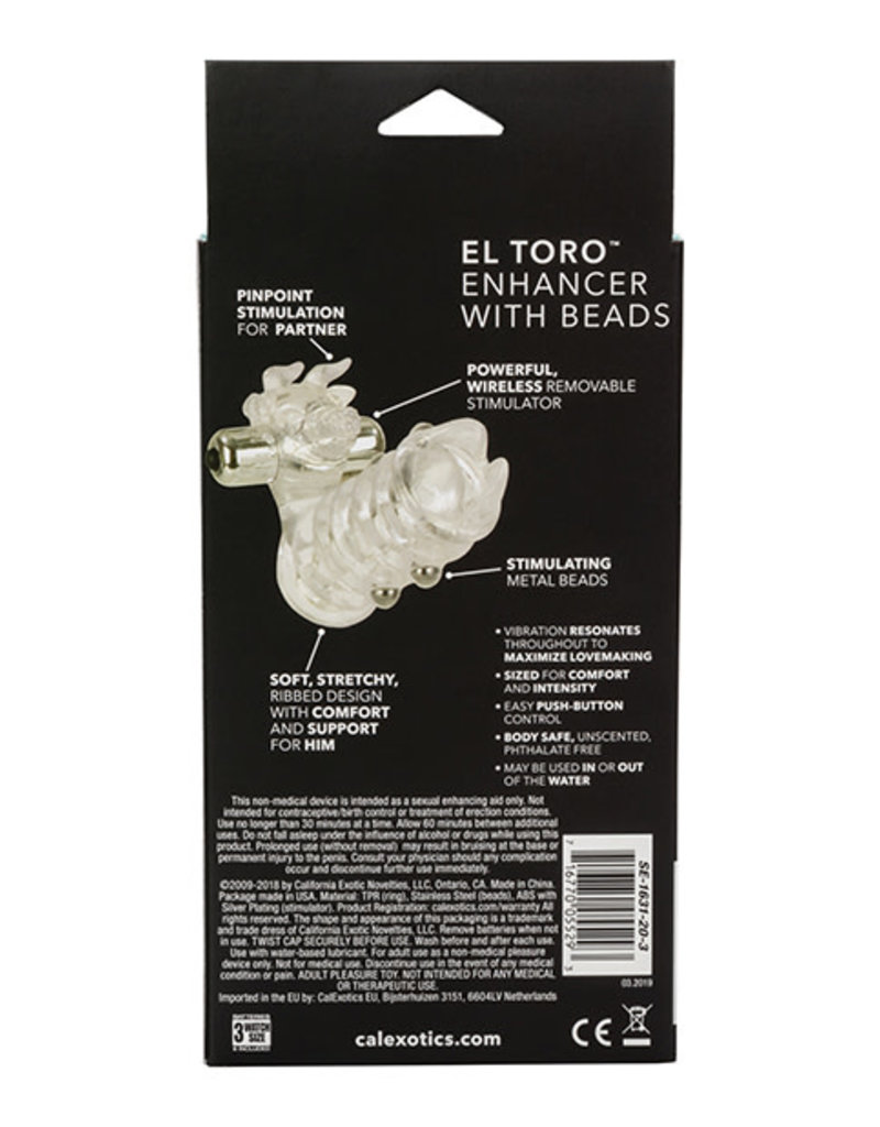 Calexotics El Toro Enhancer With Beads With Removable Stimulator Waterproof 3.5 Inch Clear