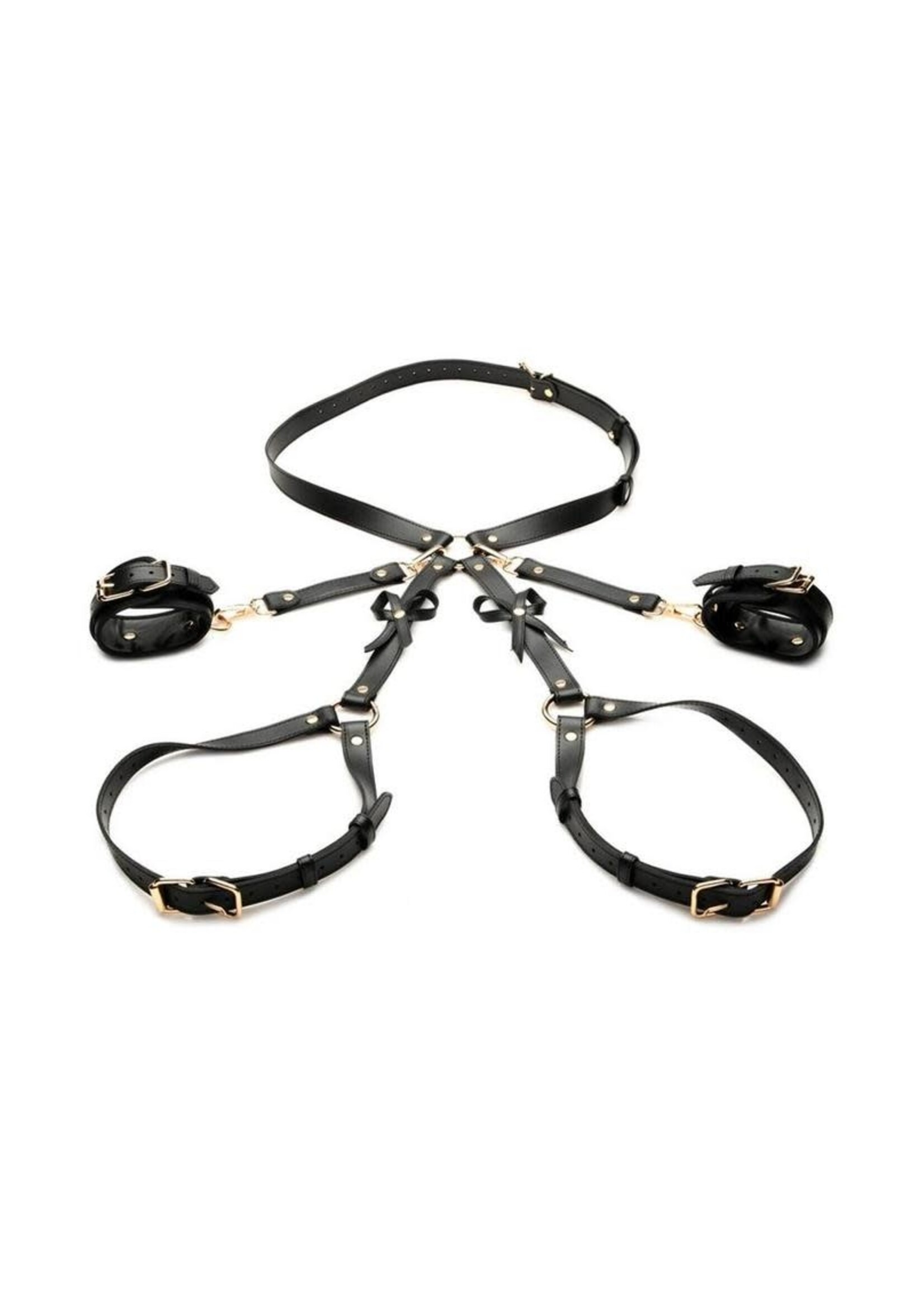 XR Brands Strict Strict Bondage Harness with Bows- Black