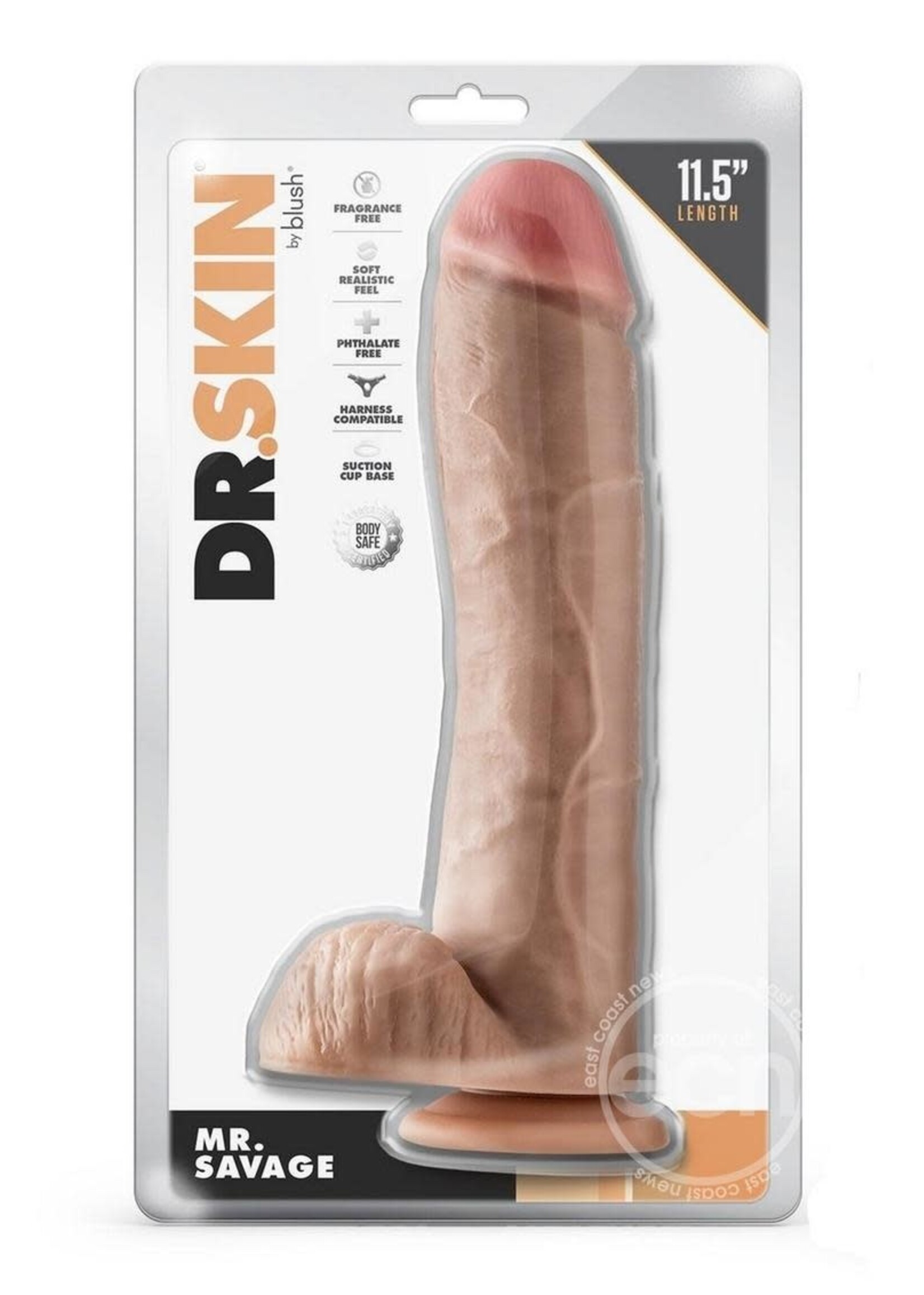 Blush Novelties Dr. Skin Mr. Savage Dildo with Balls and Suction Cup 11.5in - Vanilla
