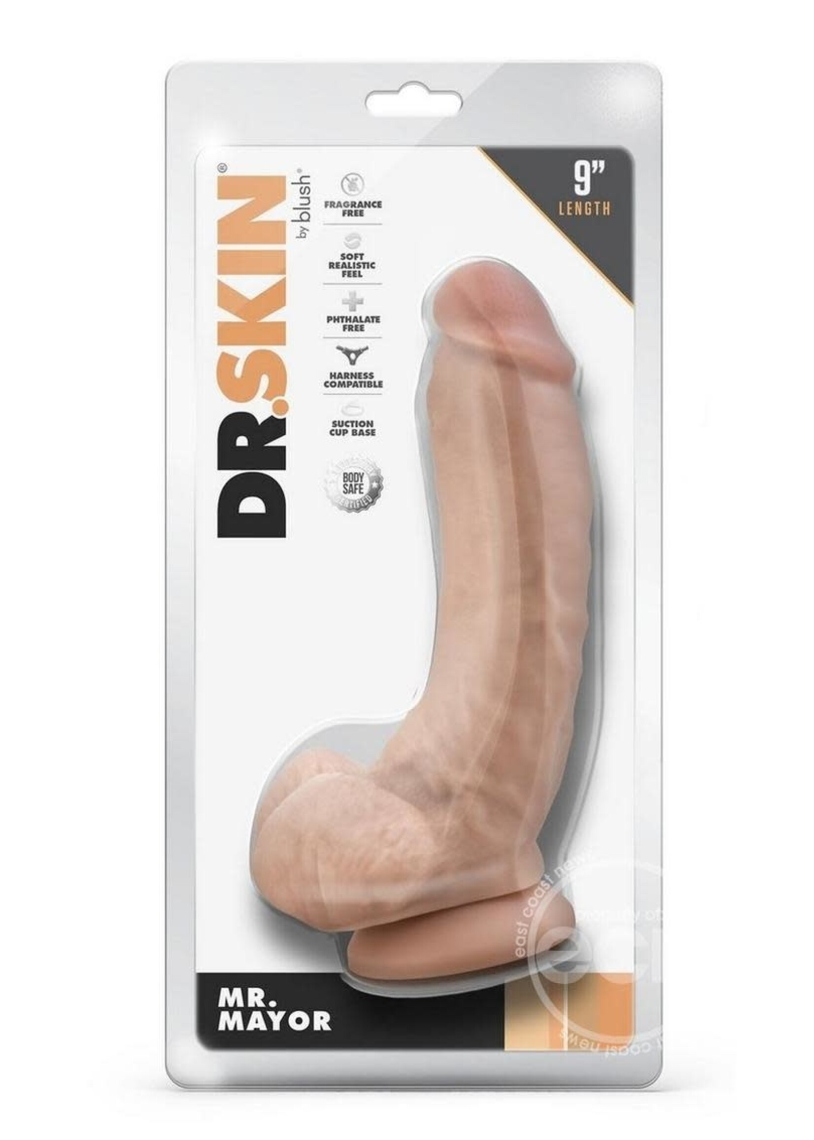 Blush Novelties Dr. Skin Mr. Mayor Dildo with Balls and Suction Cup 9in - Vanilla