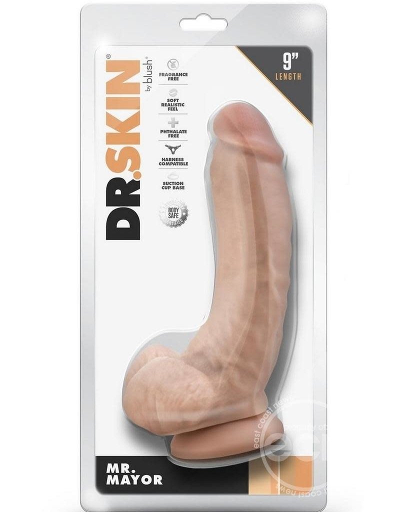 Blush Novelties Dr. Skin Mr. Mayor Dildo with Balls and Suction Cup 9in - Vanilla