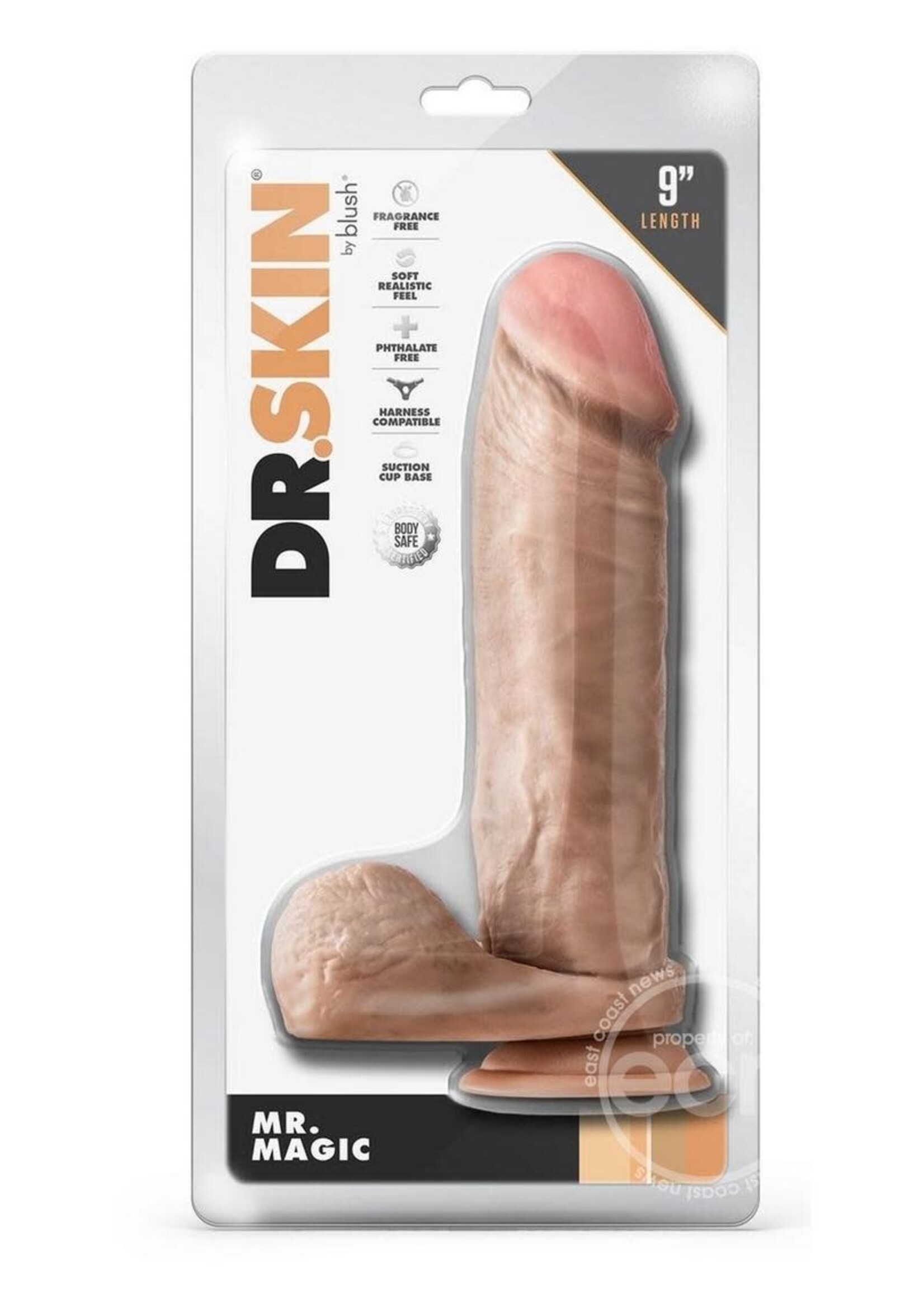 Blush Novelties Dr. Skin Mr. Magic Dildo with Balls and Suction Cup 9in - Vanilla