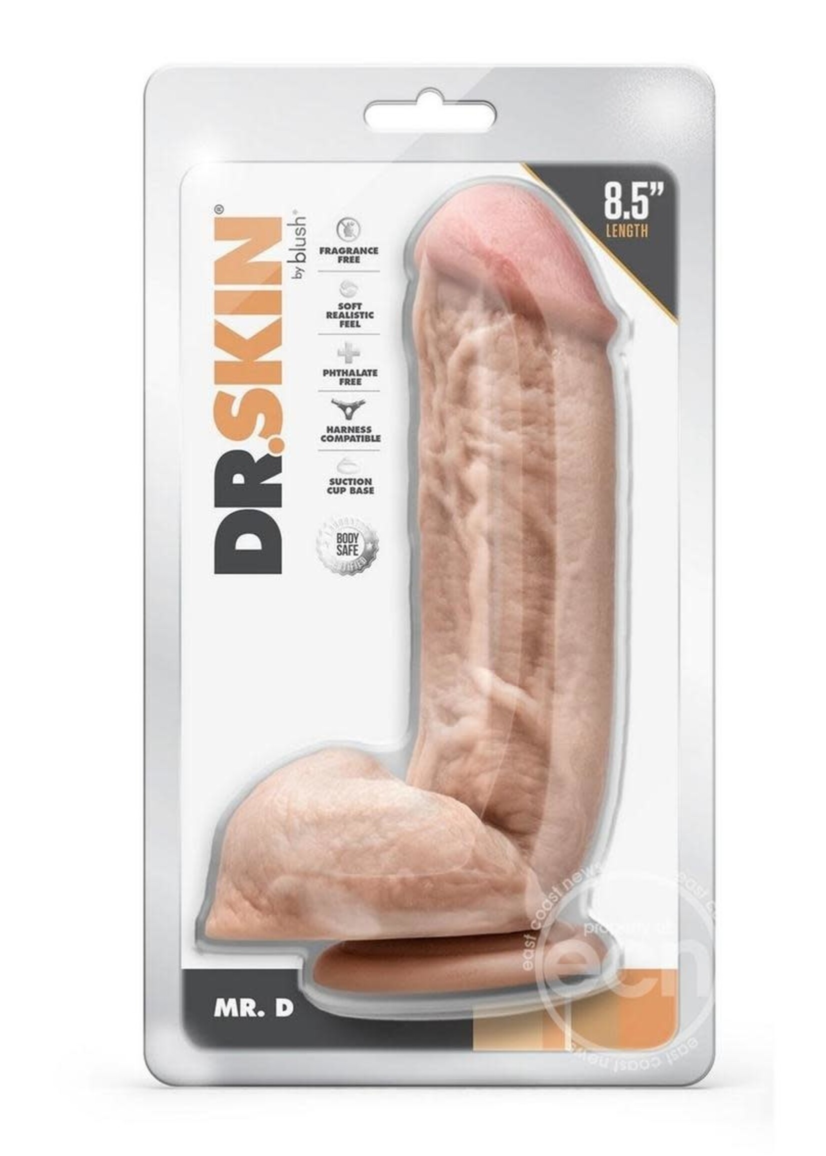 Blush Novelties Dr. Skin Mr. D Dildo with Balls and Suction Cup 8.5in - Vanilla