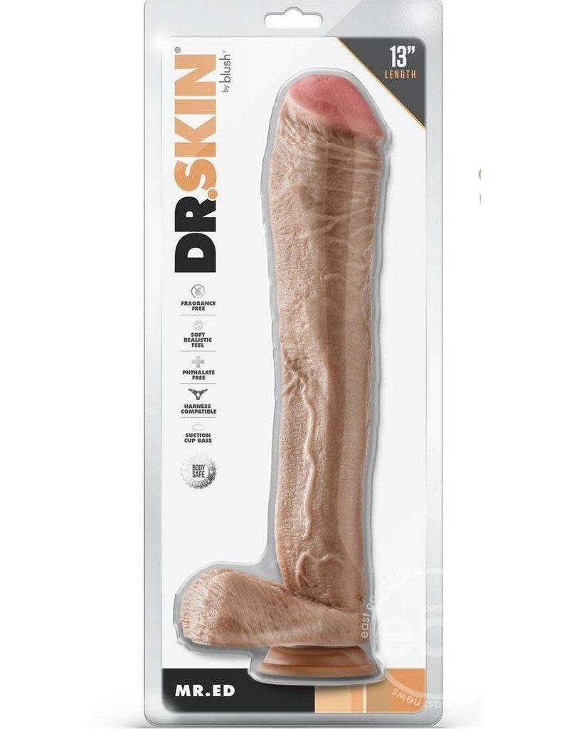 Blush Novelties Dr. Skin Mr. Ed Dildo with Balls and Suction Cup 13in - Vanilla