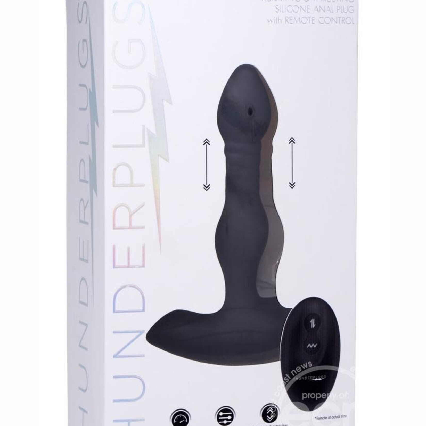 XR Brands Thunder Plugs Thunder Plugs Vibrating & Thrusting Silicone Rechargeable Plug with Remote Control - Black