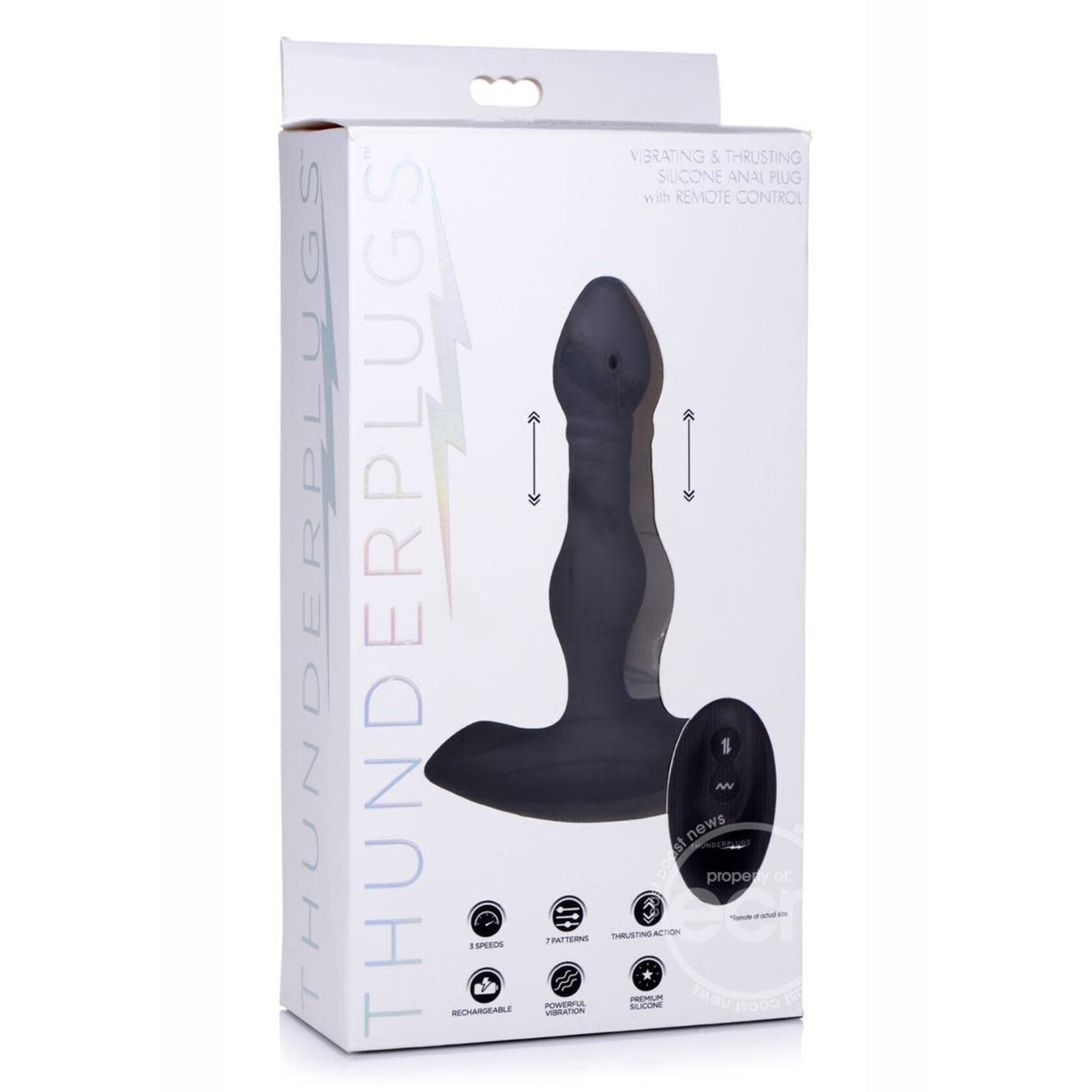 XR Brands Thunder Plugs Thunder Plugs Vibrating & Thrusting Silicone Rechargeable Plug with Remote Control - Black