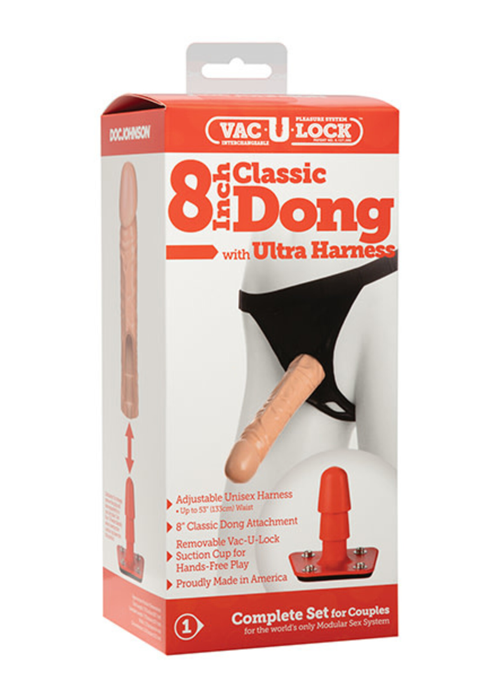 Doc Johnson Vac-U-Lock 8-Inch Classic Dong With Ultra Harness