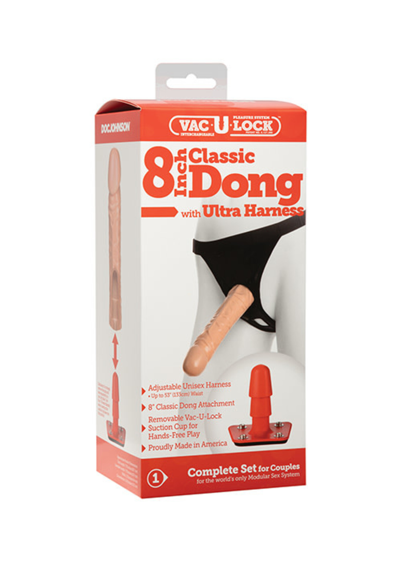 Doc Johnson Vac-U-Lock 8-Inch Classic Dong With Ultra Harness