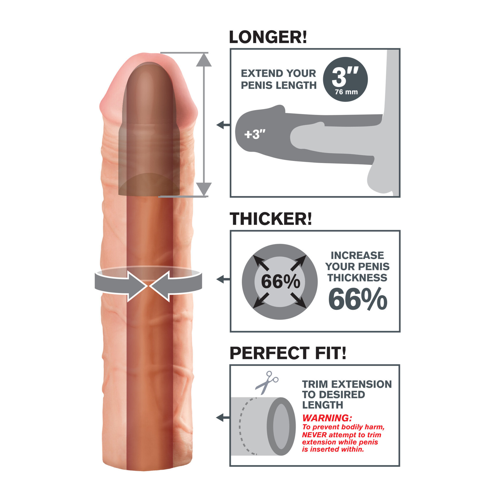 Pipedream Fantasy X-Tension Mega 3-Inch Extension - Flesh