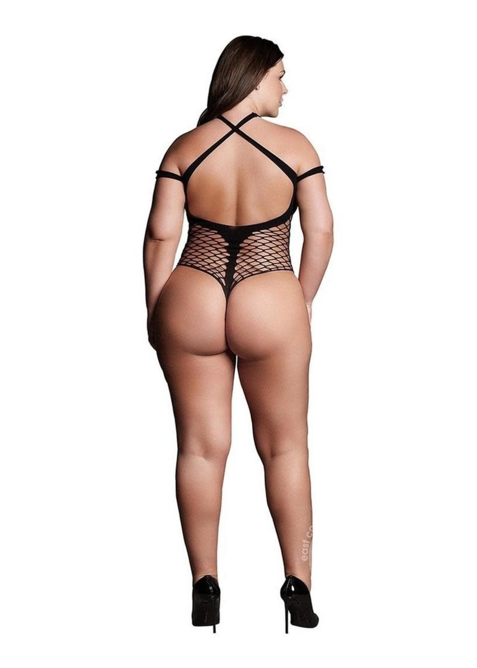 Shots Le Desir Le Desir Shade Leda XIII Body with Crossed Neckline and Off Shoulder Straps - Queen - Black