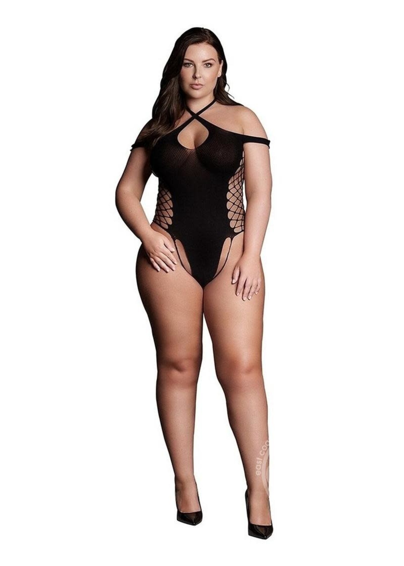 Shots Le Desir Le Desir Shade Leda XIII Body with Crossed Neckline and Off Shoulder Straps - Queen - Black