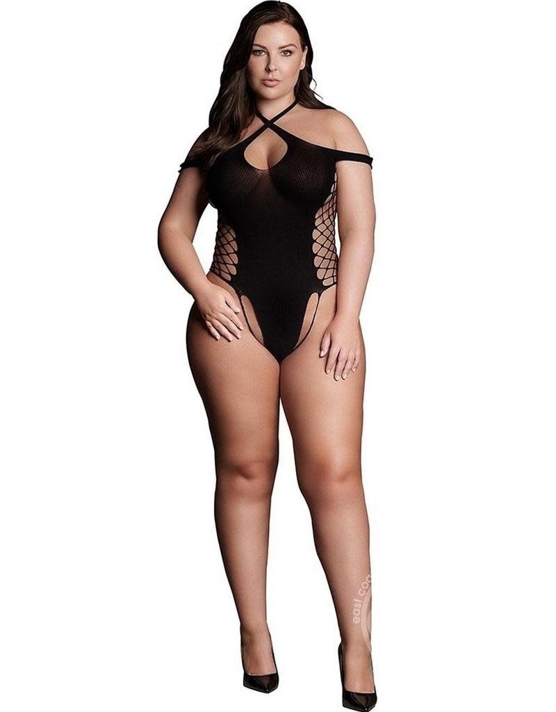 Shots Le Desir Le Desir Shade Leda XIII Body with Crossed Neckline and Off Shoulder Straps - Queen - Black
