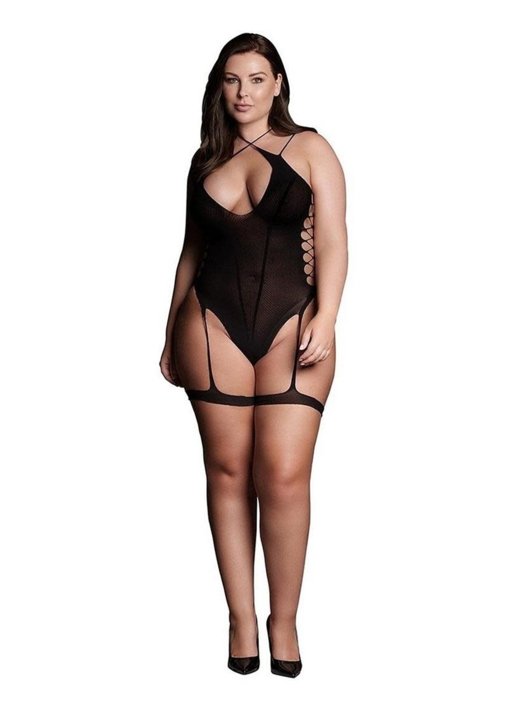 Shots Le Desir Le Desir Shade Metis XVI Body with Garter and Crossed Neckline - Queen - Black