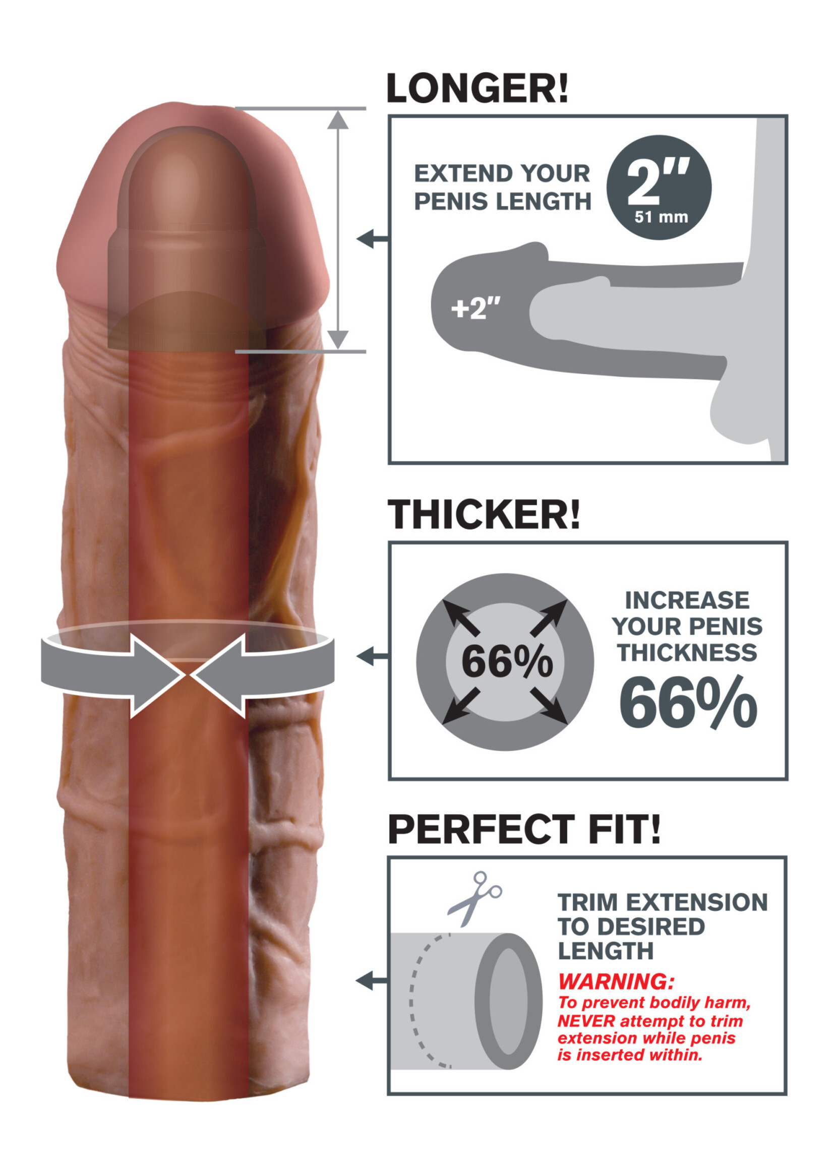 Pipedream Fantasy X-Tension Mega 2-Inch Extension - Brown