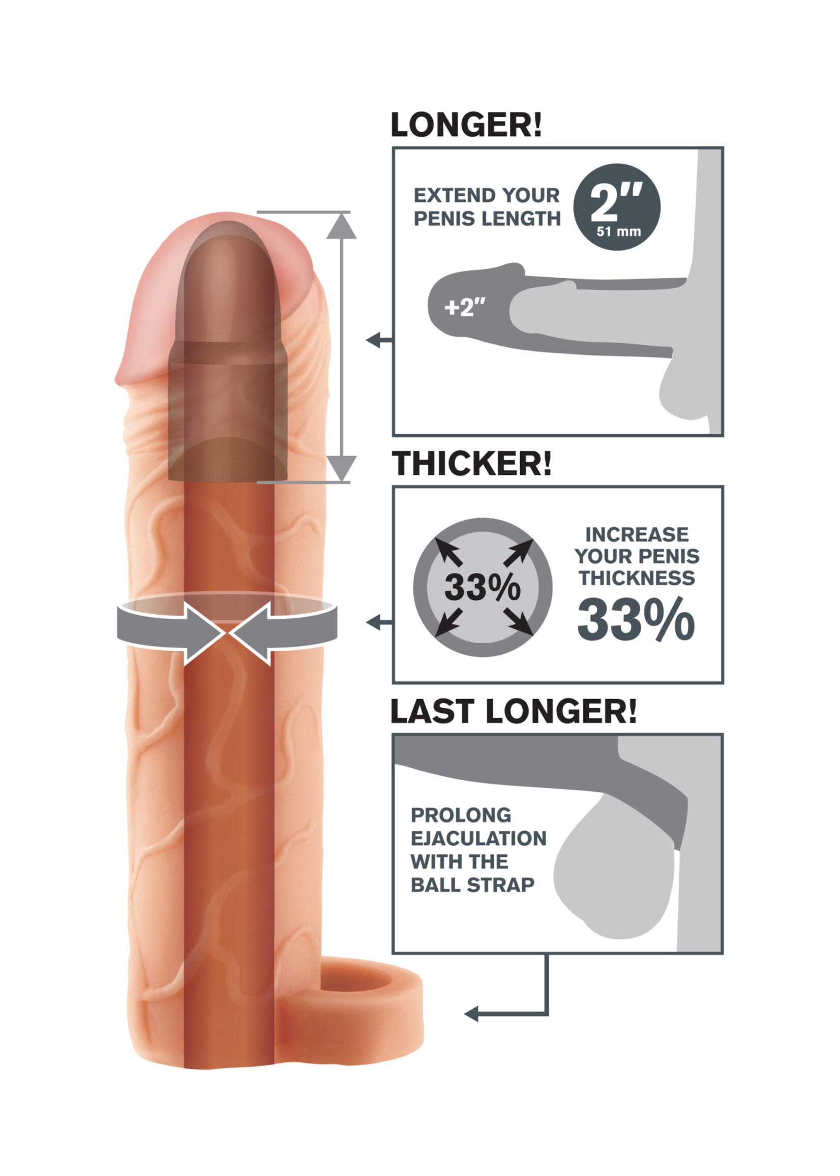 Pipedream Fantasy X-Tension Perfect 2-Inch Extension With Ball Strap - Flesh