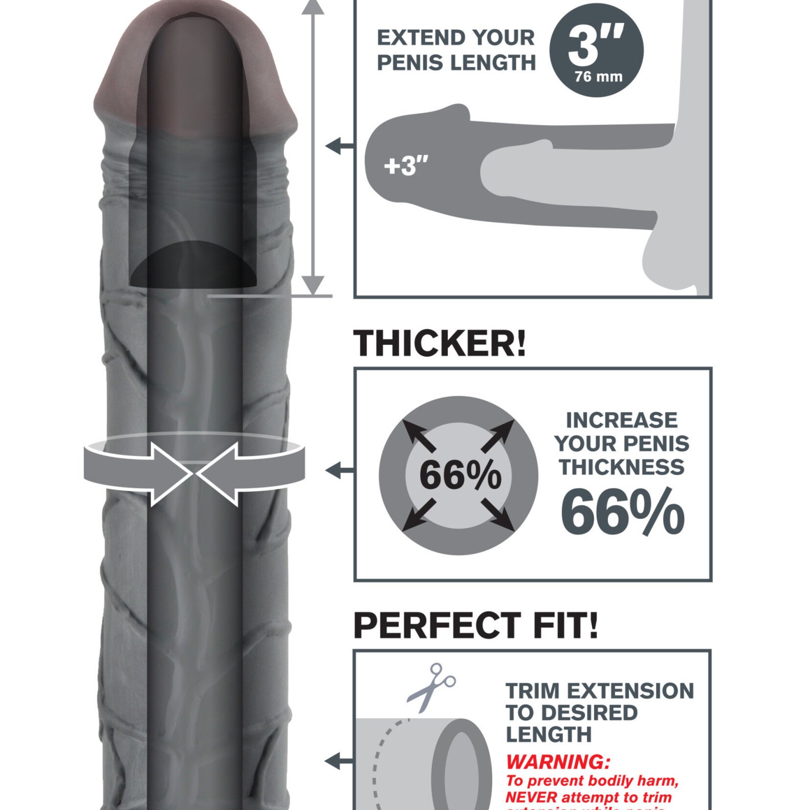 Pipedream Fantasy X-Tension Mega 3-Inch Extension - Black