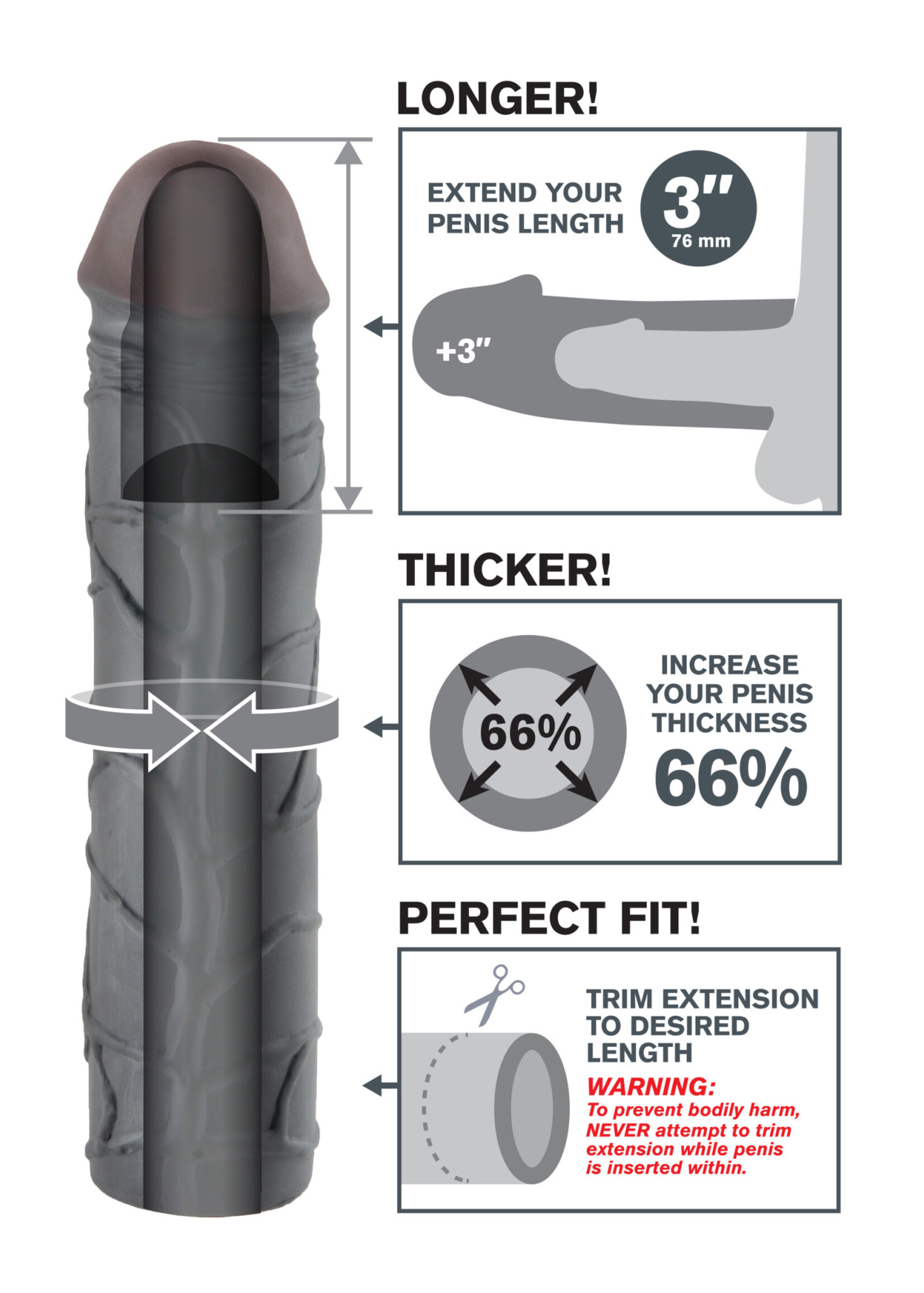 Pipedream Fantasy X-Tension Mega 3-Inch Extension - Black