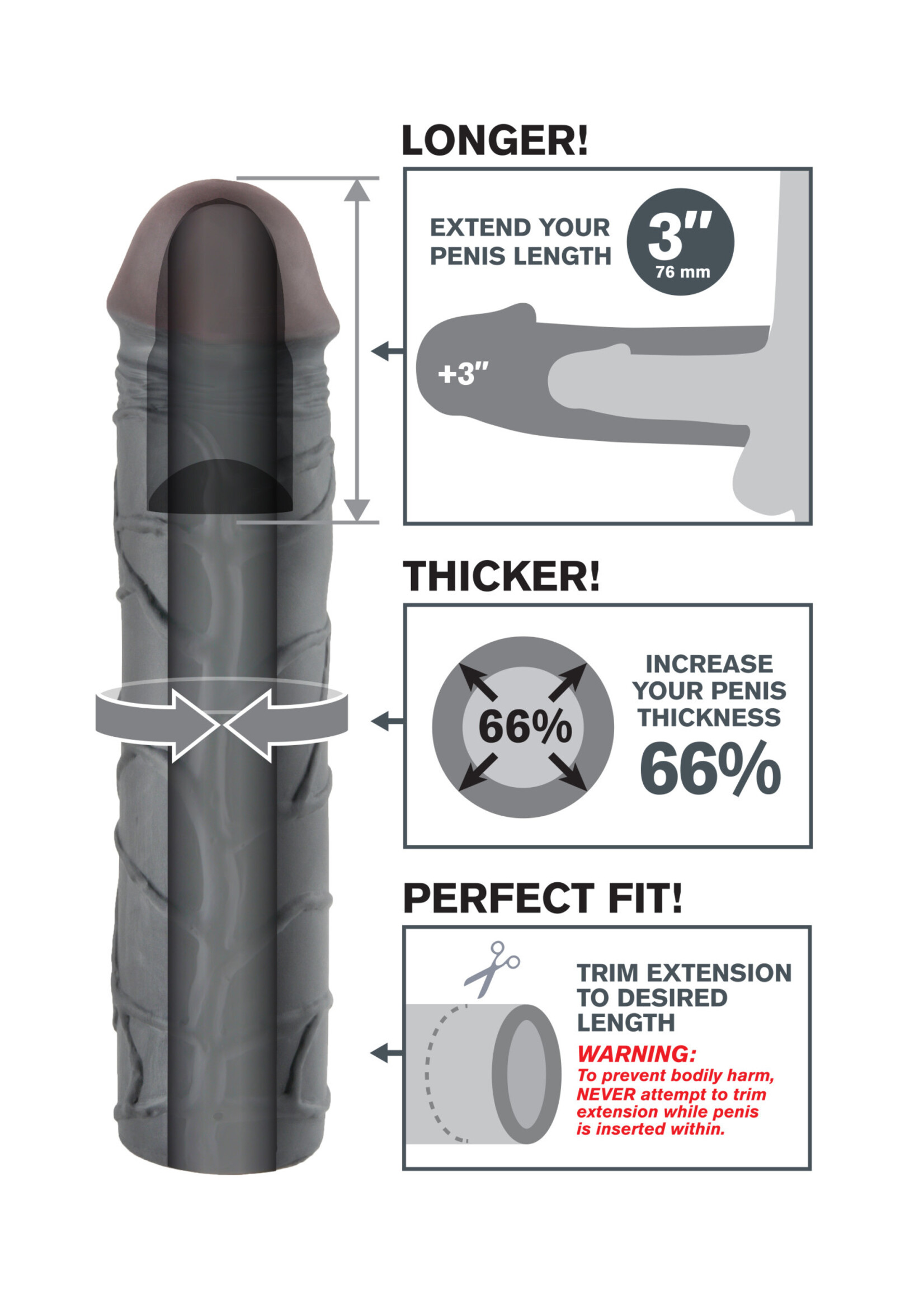 Pipedream Fantasy X-Tension Mega 3-Inch Extension - Black