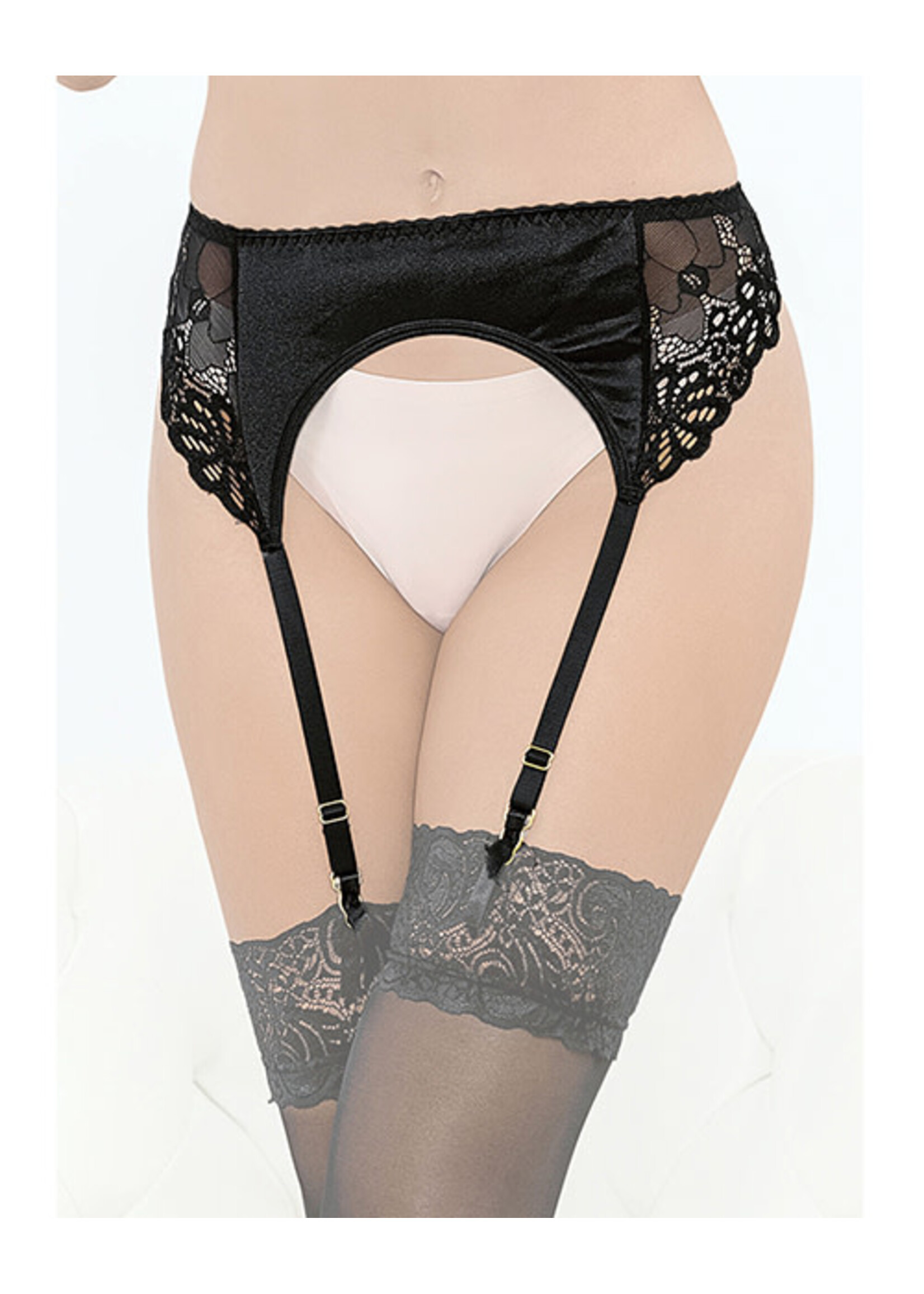 Escante Satin & Lace Garterbelt - Black