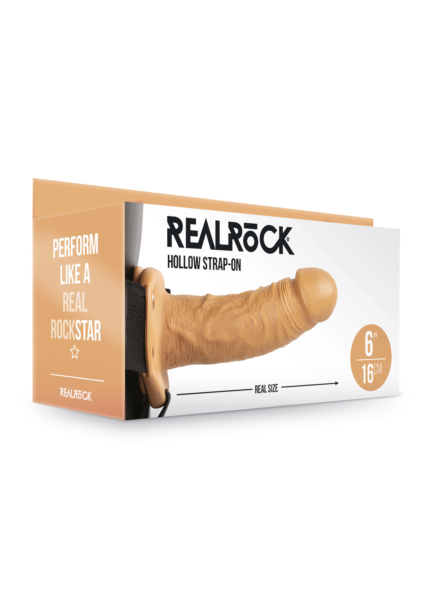 Shots RealRock Hollow Strap-on Without Balls 6 Inch - Tan