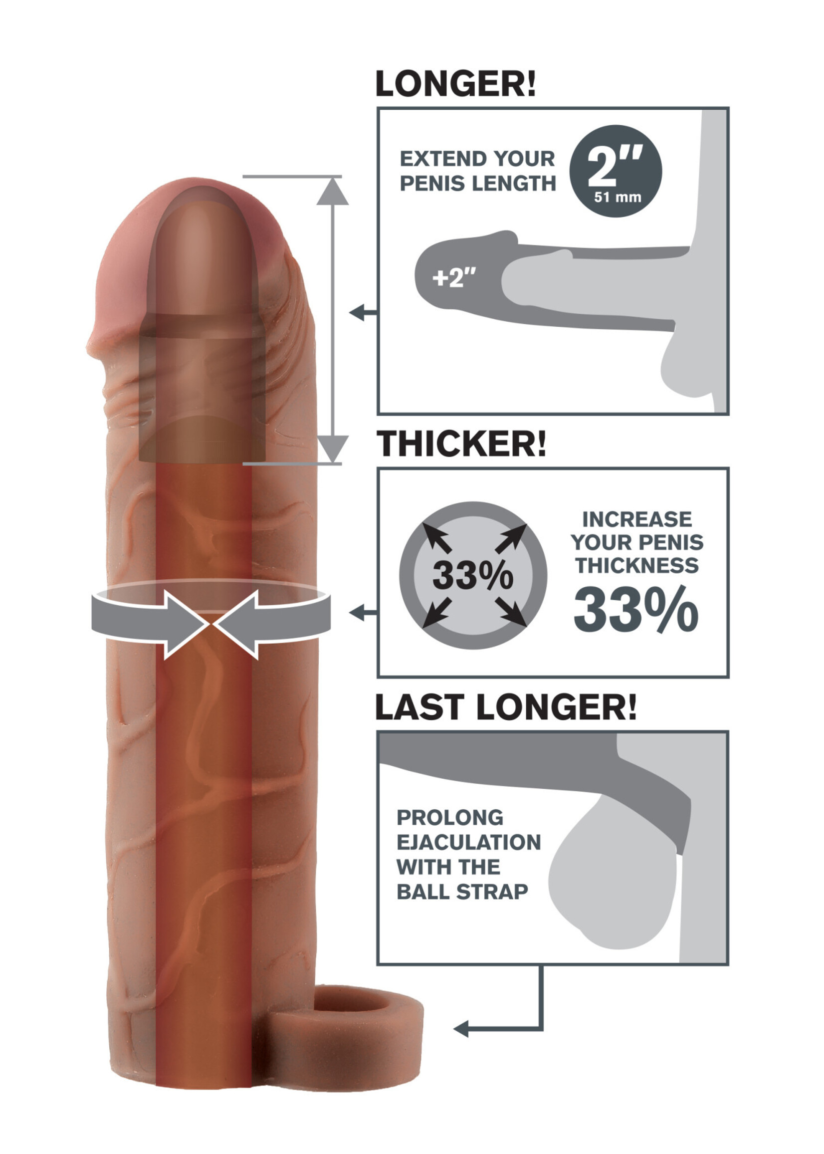 Pipedream Fantasy X-Tensions Perfect 2-Inch Extension With Ball Strap - Brown