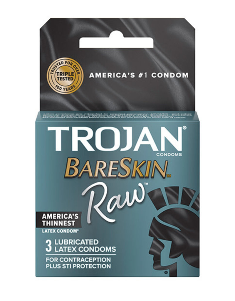 Trojan Bareskin Raw Lubricated Latex Condoms 3Pack Spanky's Adult Emporium