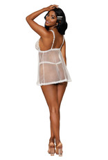 Dreamgirl Babydoll and Pearl G-String - One Size - White