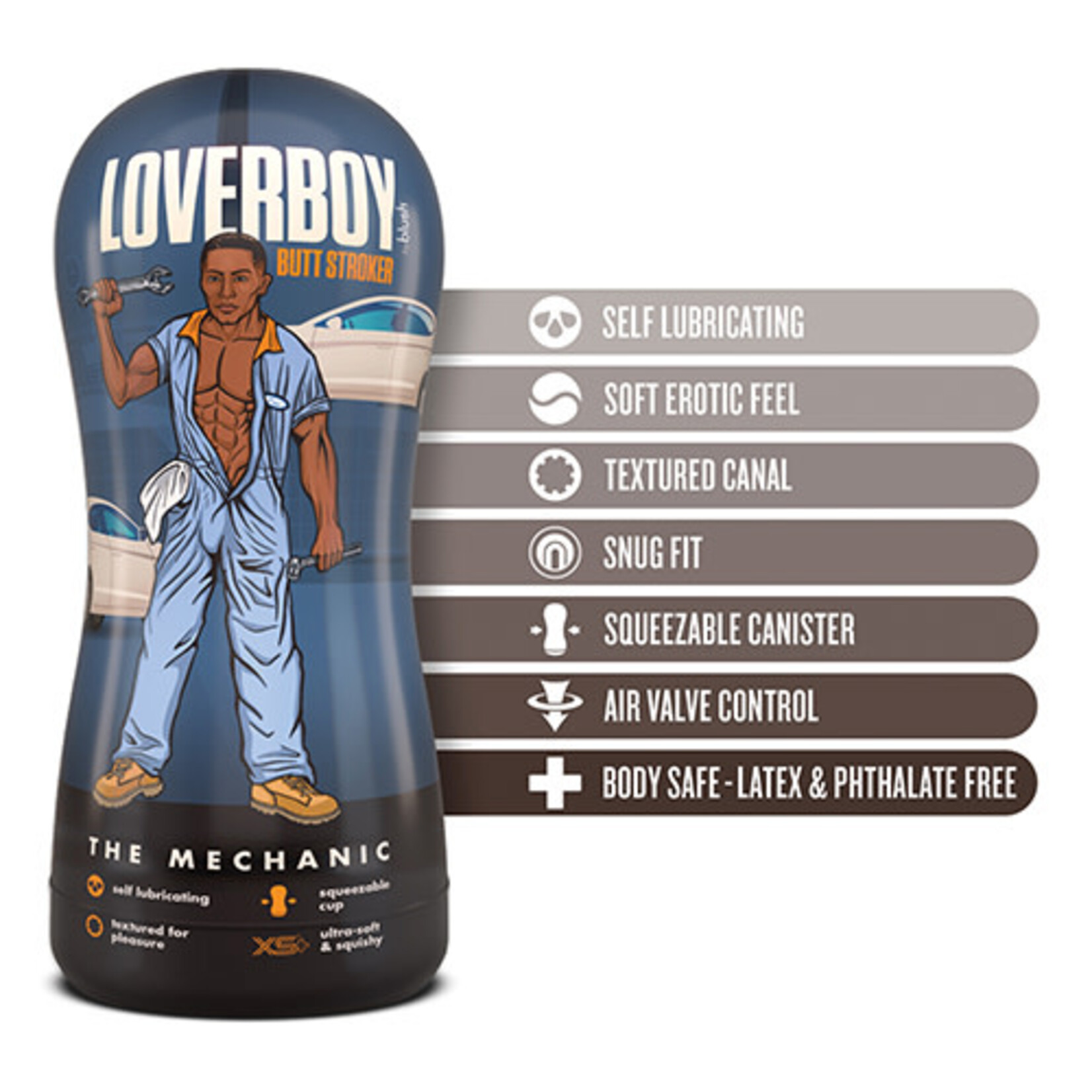Blush Novelties Loverboy - the Mechanic - Self Lubricating Stroker - Brown