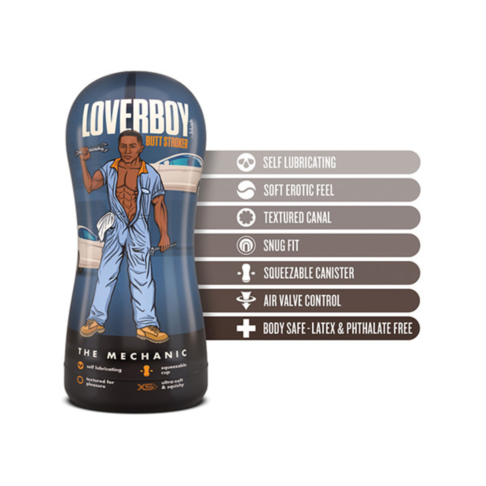 Blush Novelties Loverboy - the Mechanic - Self Lubricating Stroker - Brown