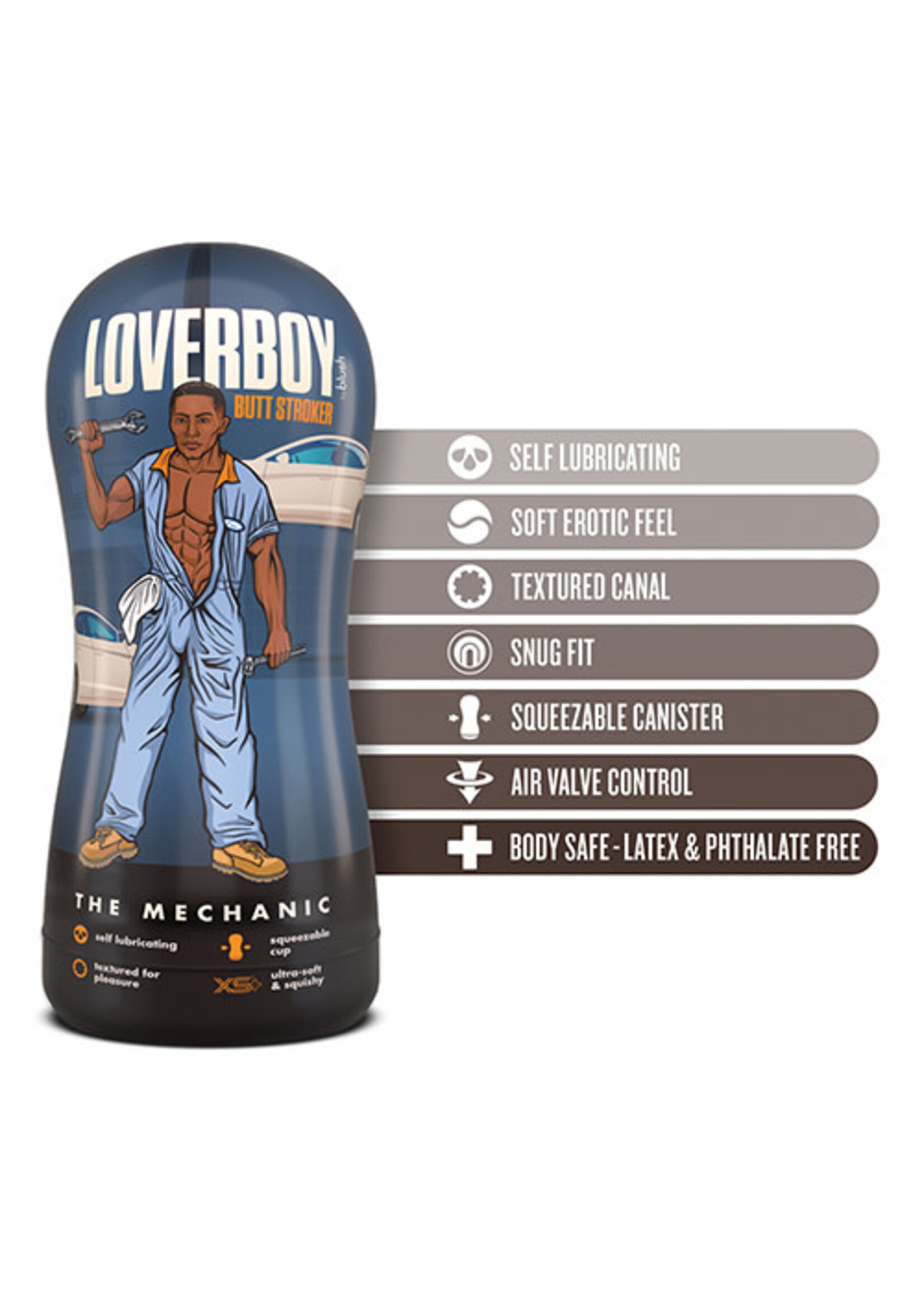 Blush Novelties Loverboy - the Mechanic - Self Lubricating Stroker - Brown