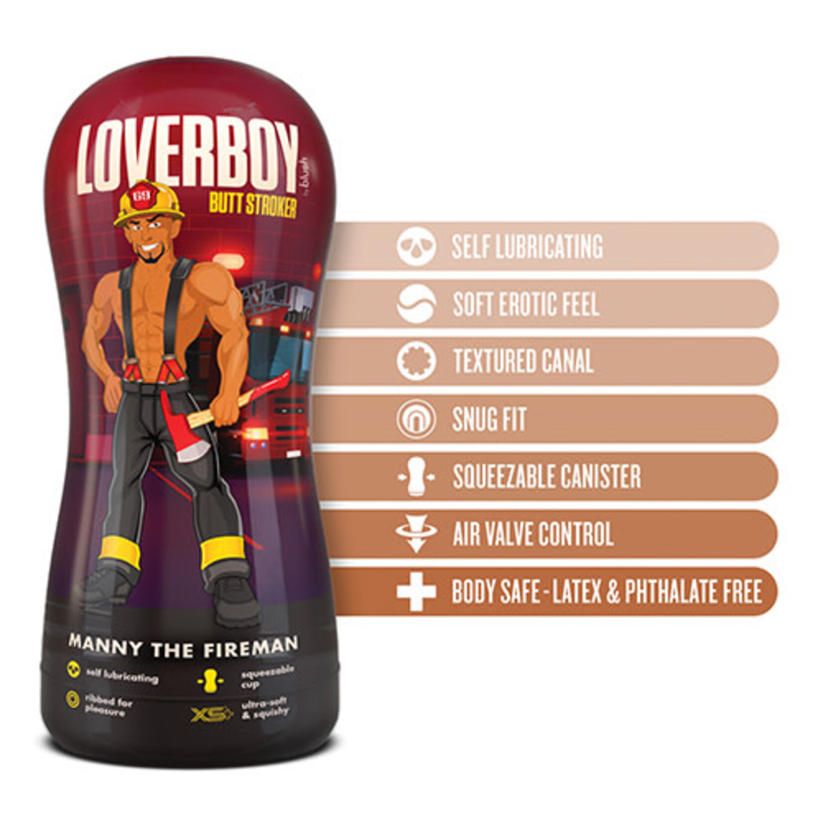 Blush Novelties Loverboy - Manny the Fireman - Self Lubricating Stroker - Tan