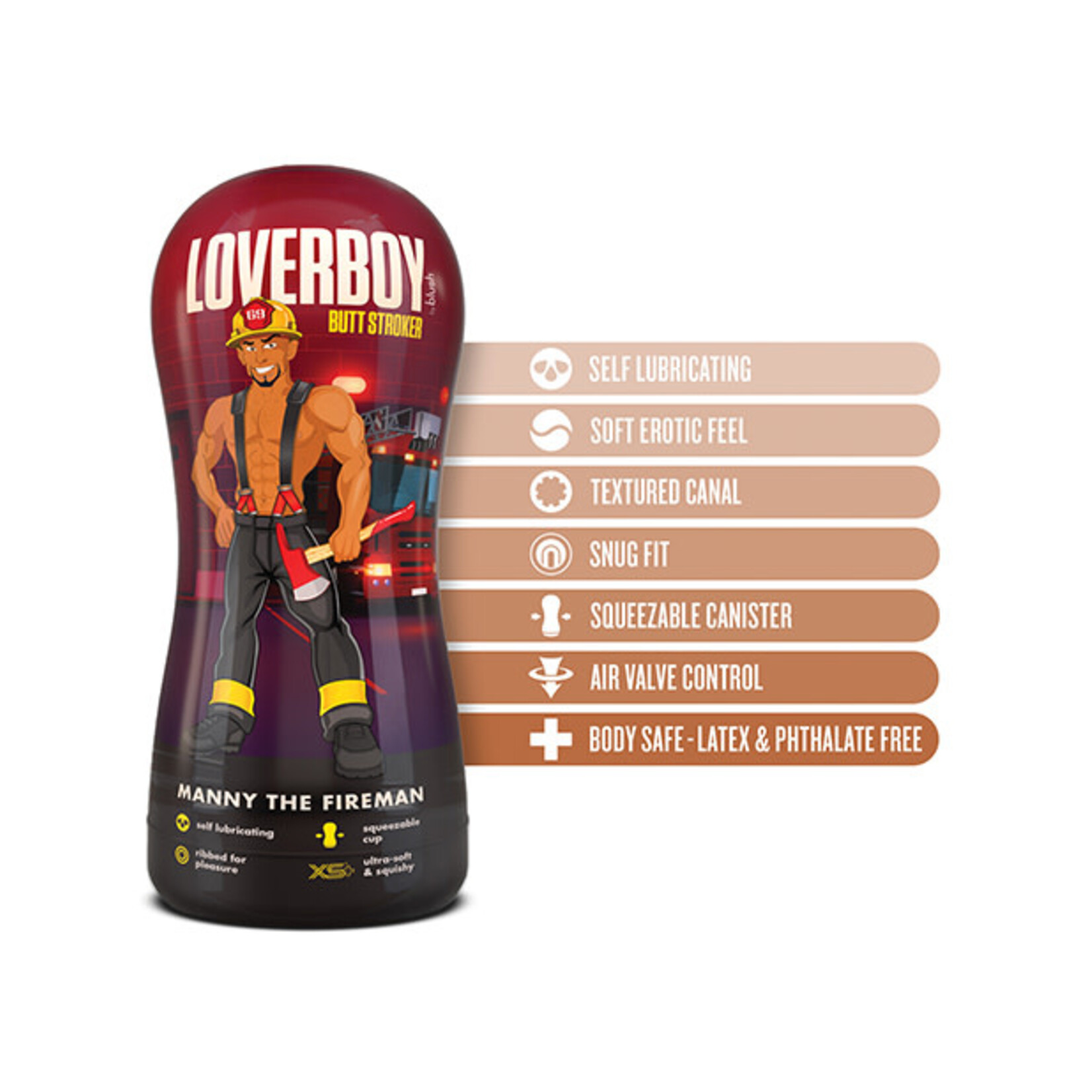 Blush Novelties Loverboy - Manny the Fireman - Self Lubricating Stroker - Tan