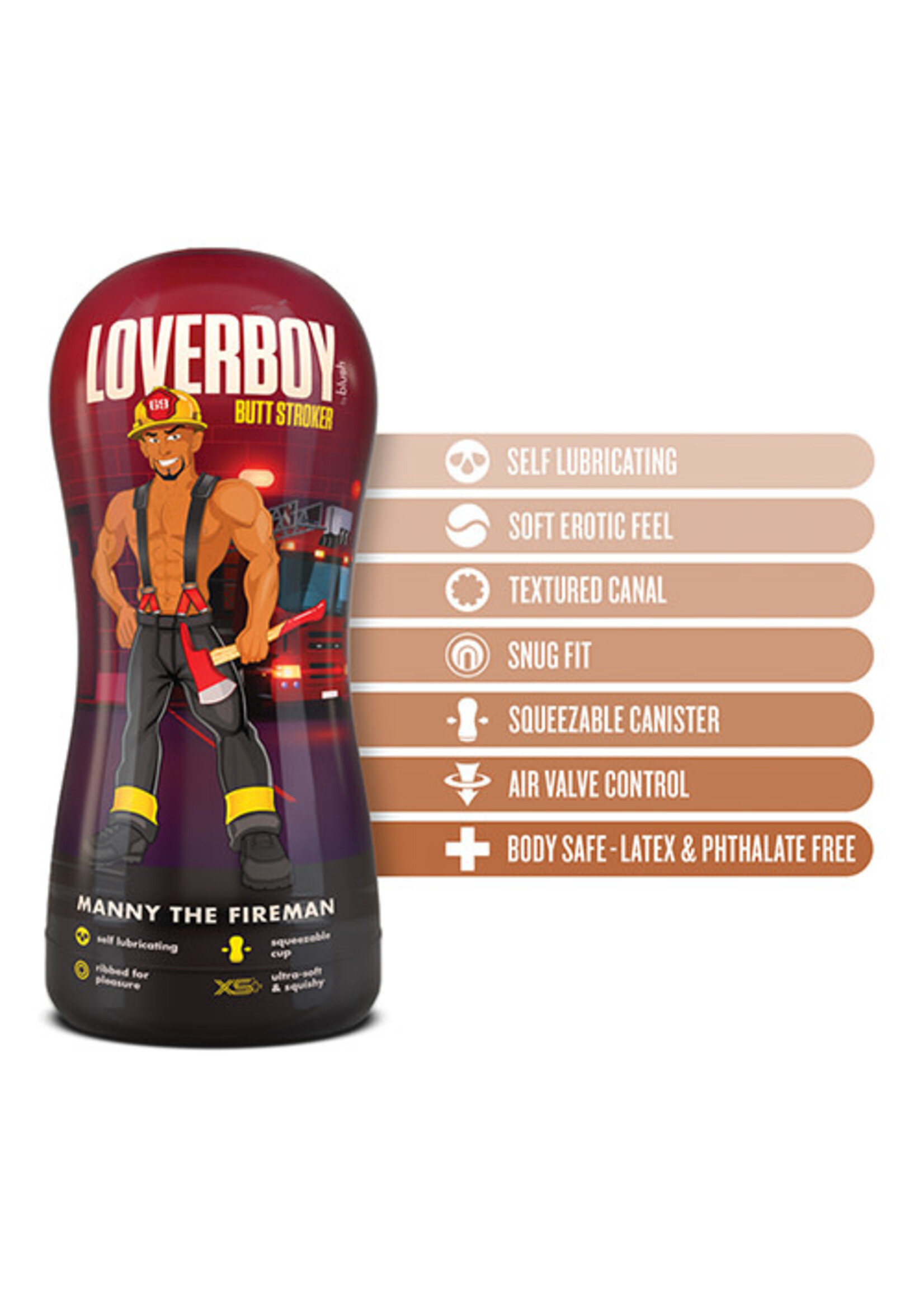 Blush Novelties Loverboy - Manny the Fireman - Self Lubricating Stroker - Tan