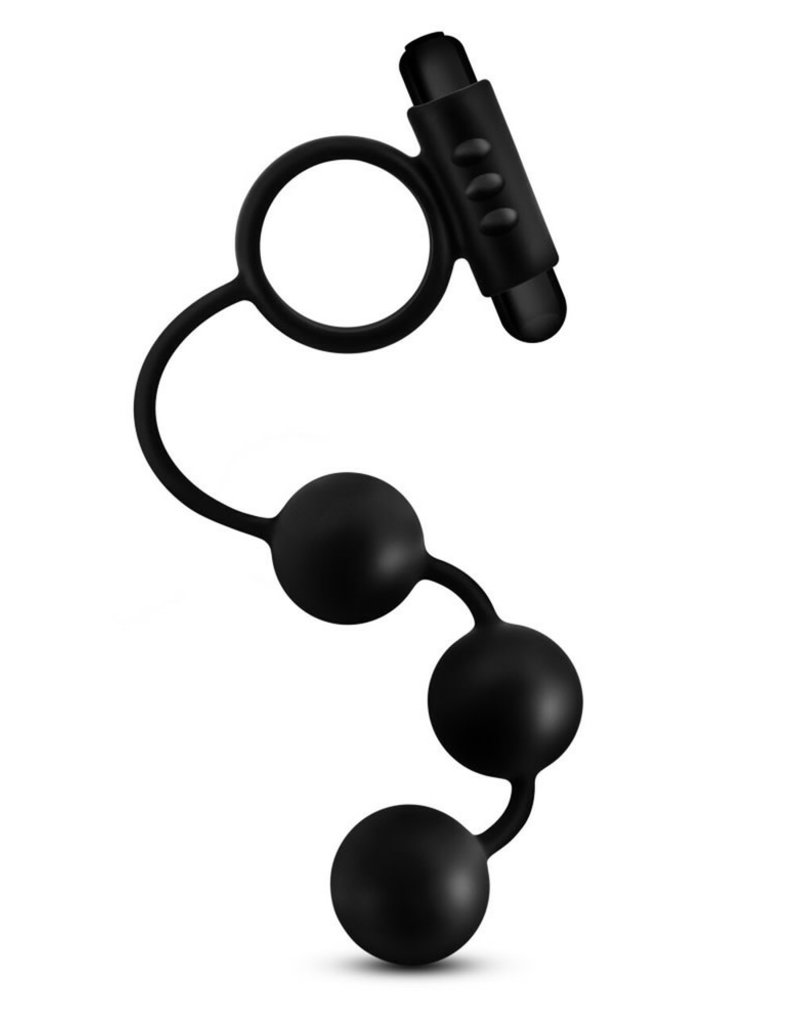 Blush Novelties Anal Adventures - Platinum - Silicone Anal Beads With Vibrating C-Ring - Black