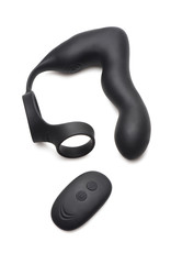 XR Brands Swell Swell Rechargeable Silicone Inflatable 10X Vibrating Prostate Plug with Cock & Ball Ring and Remote Control - Black