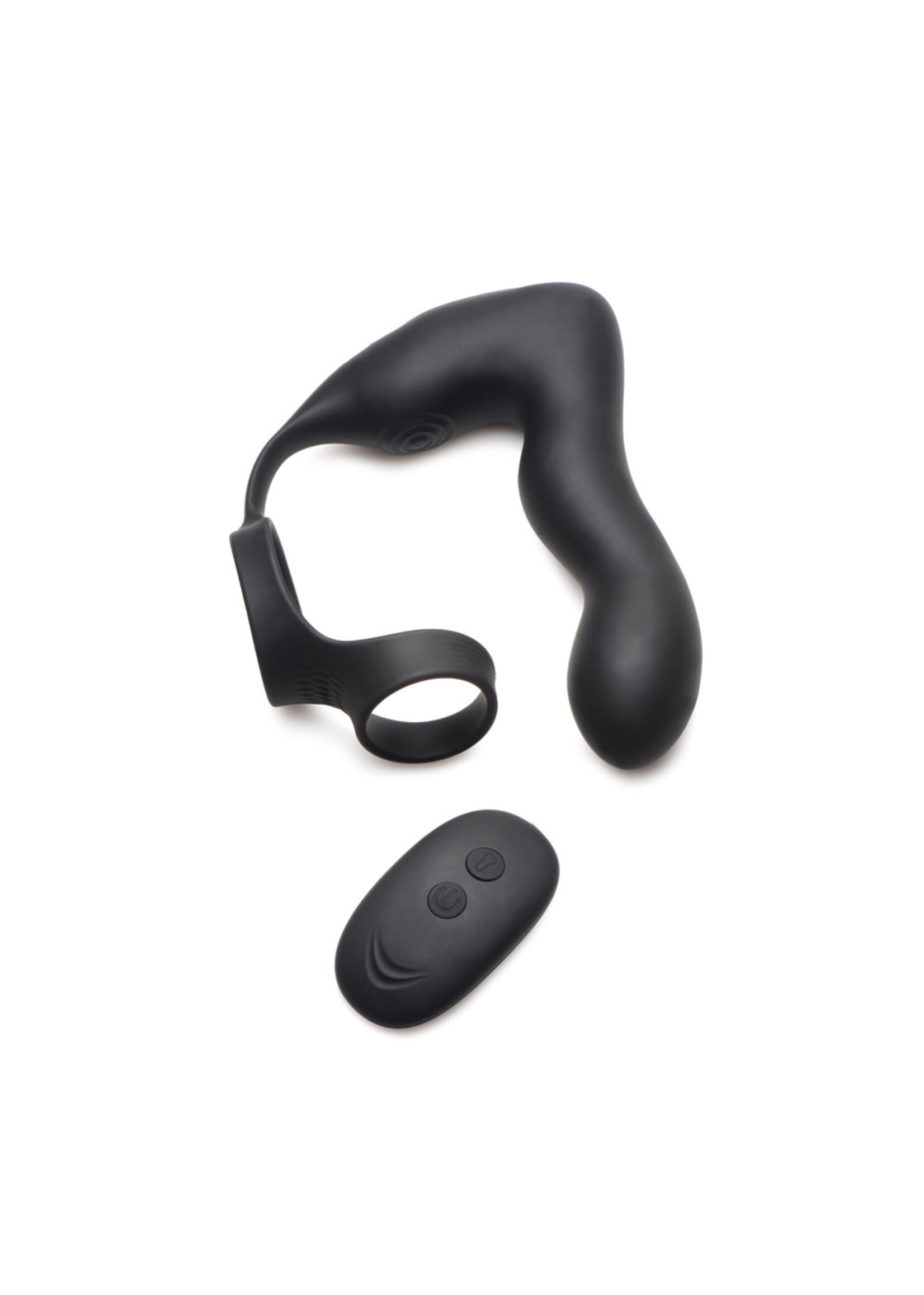XR Brands Swell Swell Rechargeable Silicone Inflatable 10X Vibrating Prostate Plug with Cock & Ball Ring and Remote Control - Black