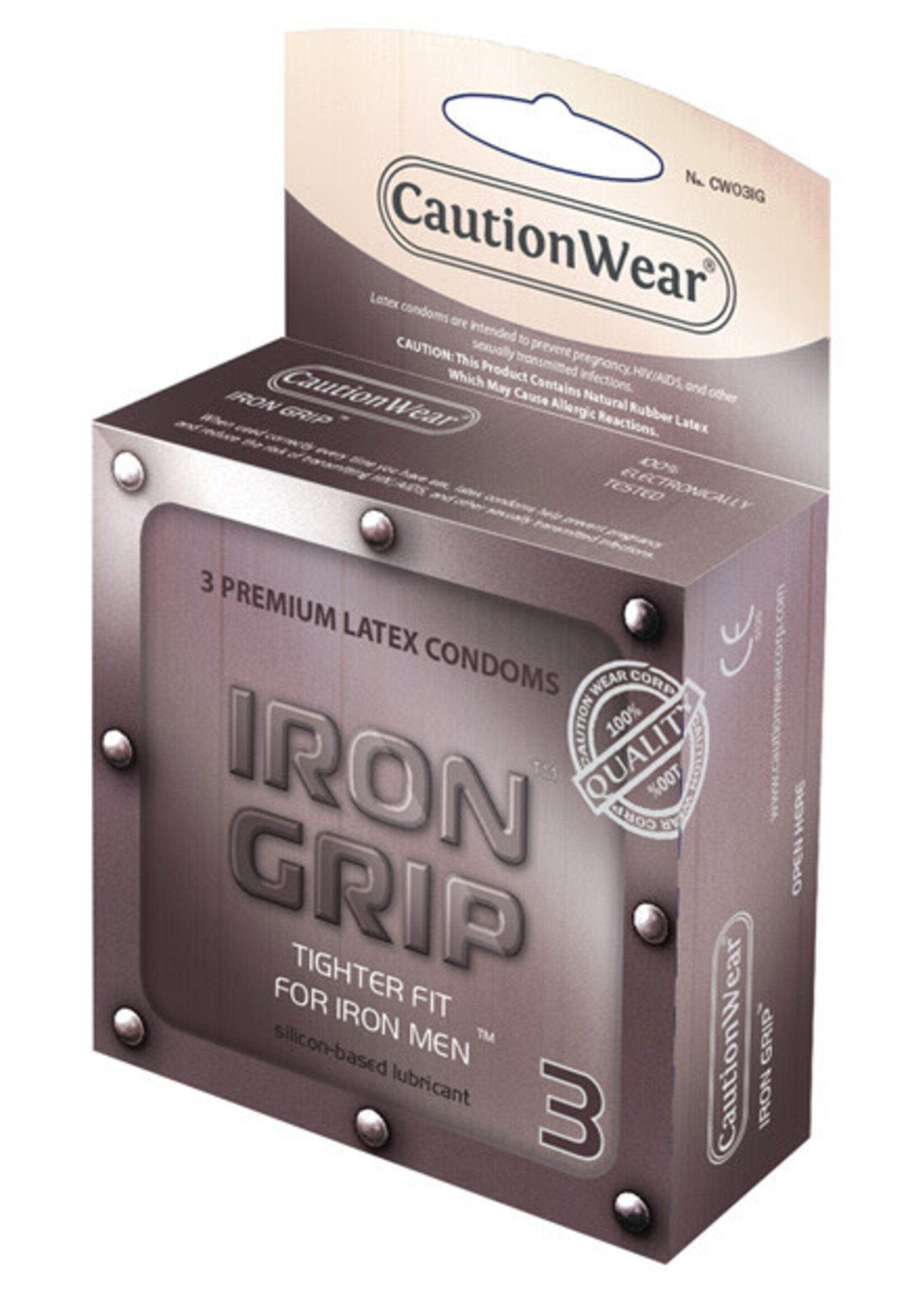 Caution Wear Iron Grip Snugger Fit Condoms - 3 ct