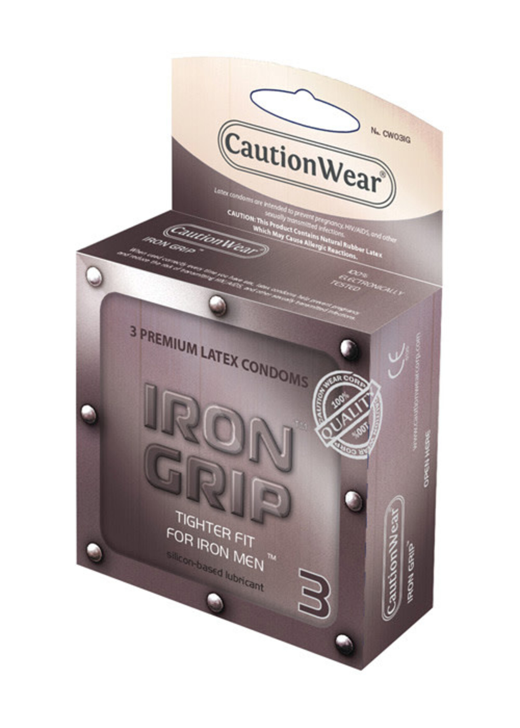 Caution Wear Iron Grip Snugger Fit Condoms - 3 ct