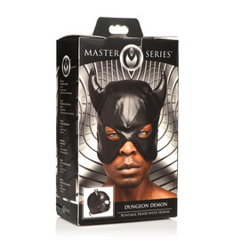 XR Brands Master Series Master Series Dungeon Demon Bondage Hood With Horns