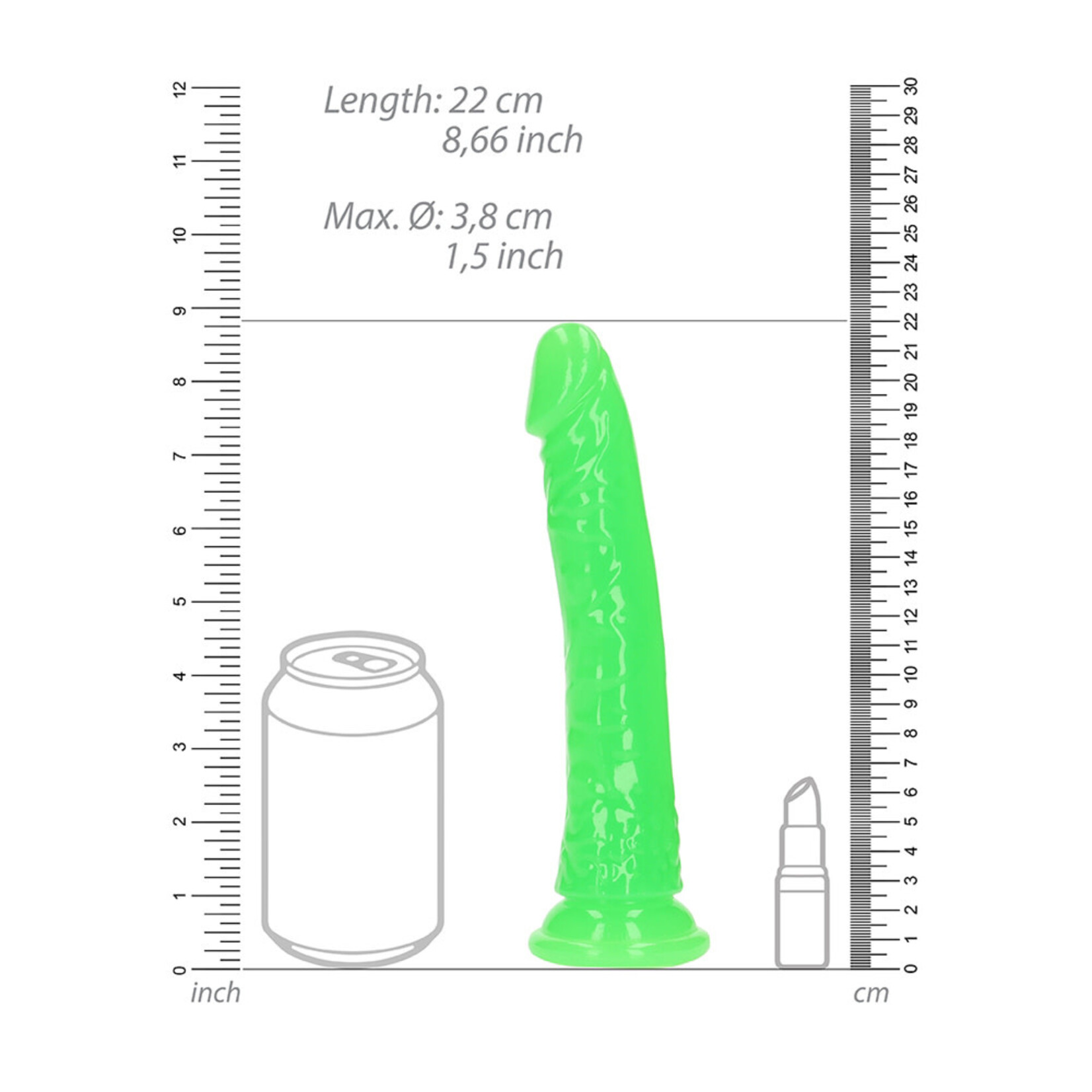Shots RealRock Realrock Glow In The Dark Slim Dildo 8''