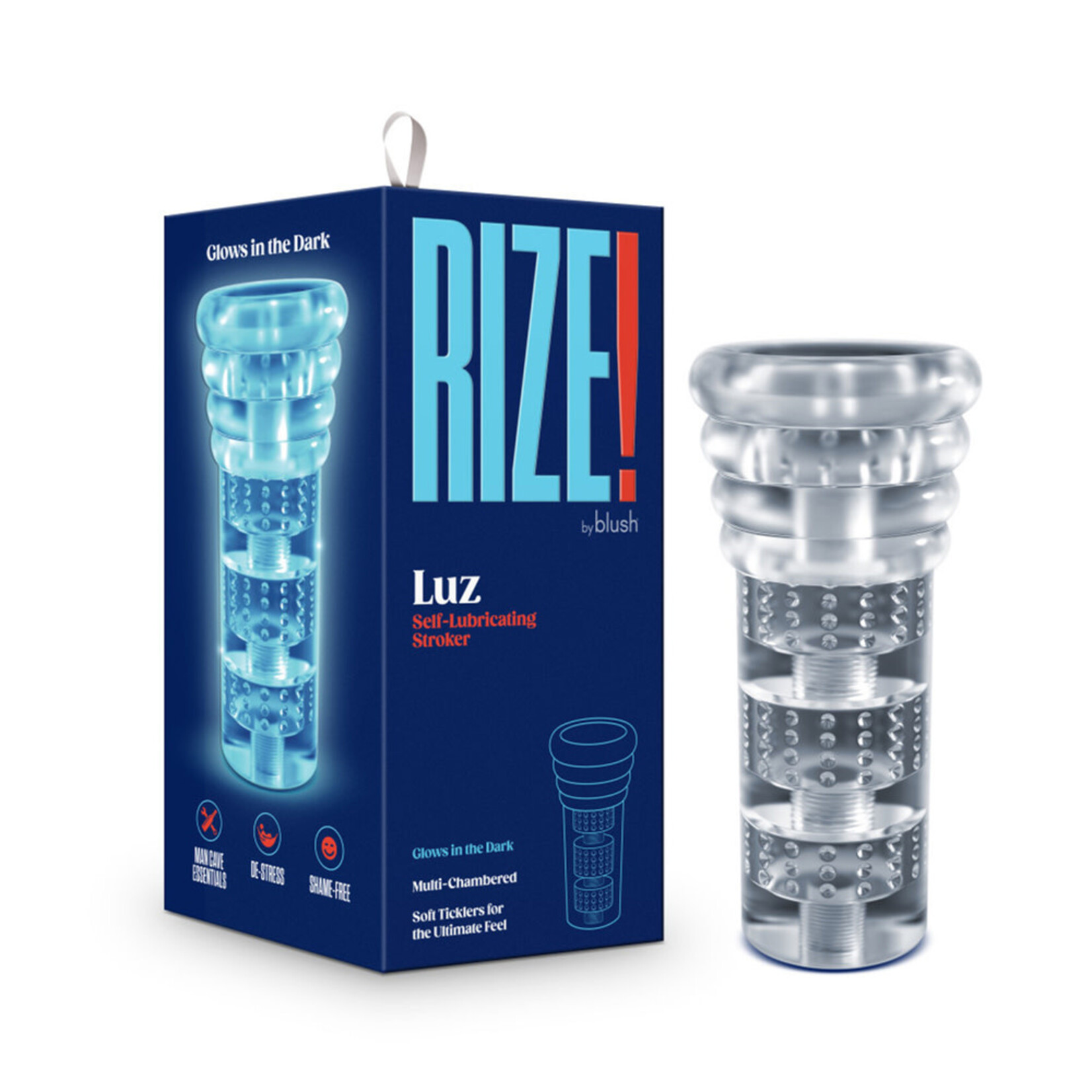 Blush Novelties Rize Luz Glow In The Dark Self-Lubricating Stroker Clear