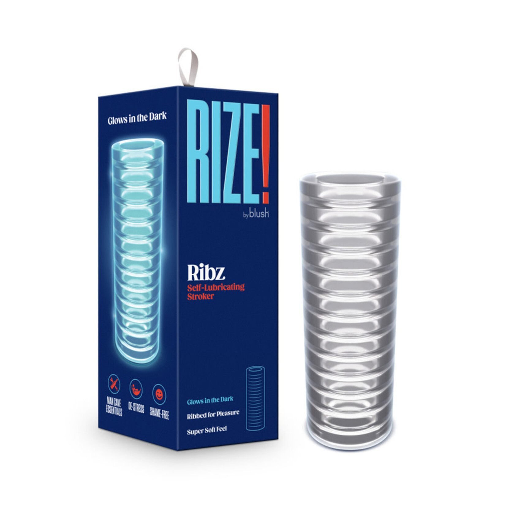 Blush Novelties Rize Ribz Glow In The Dark Self-Lubricating Stroker Clear