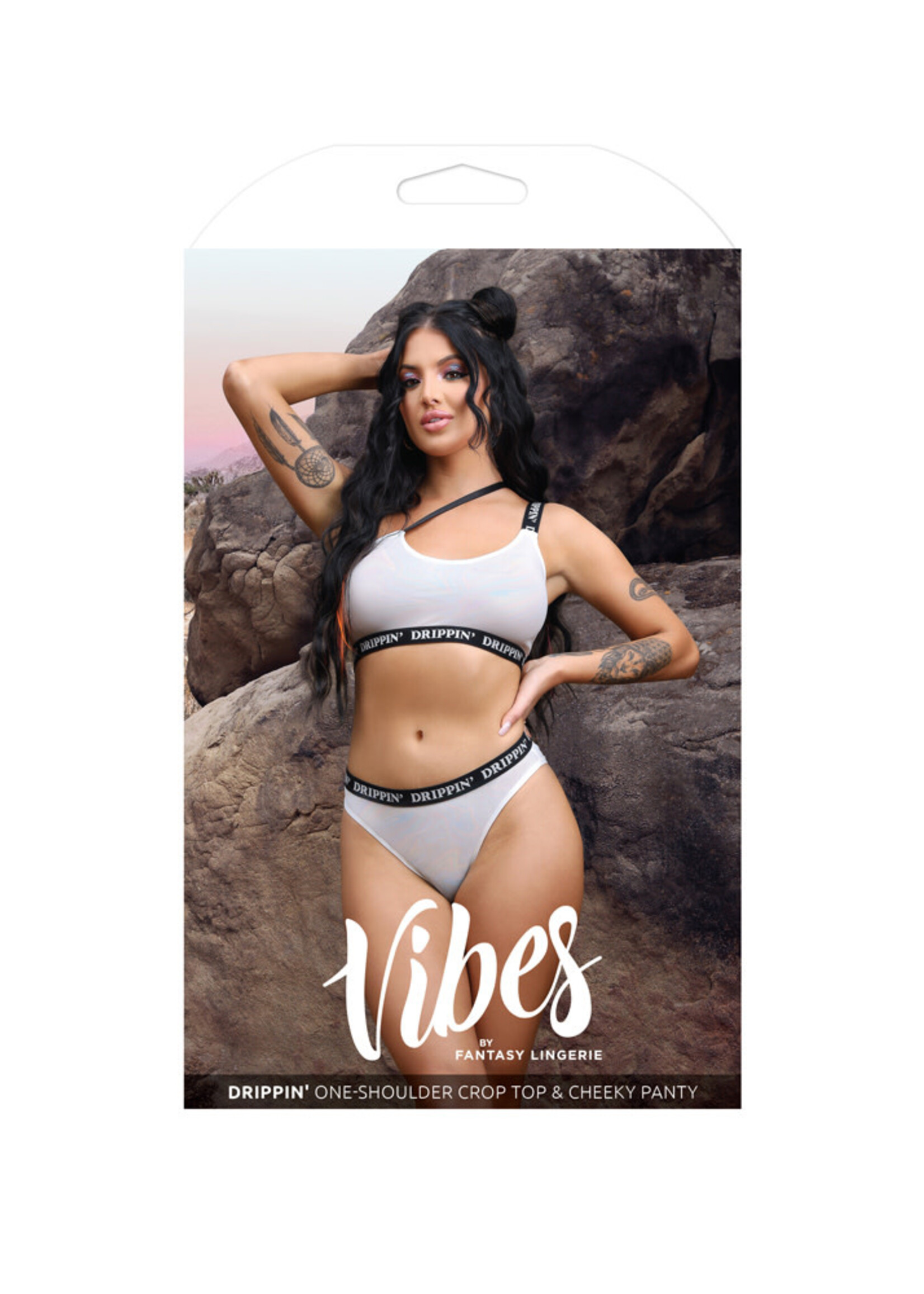 Fantasy Lingerie Drippin' One-Shoulder Crop Top & Cheeky Panty