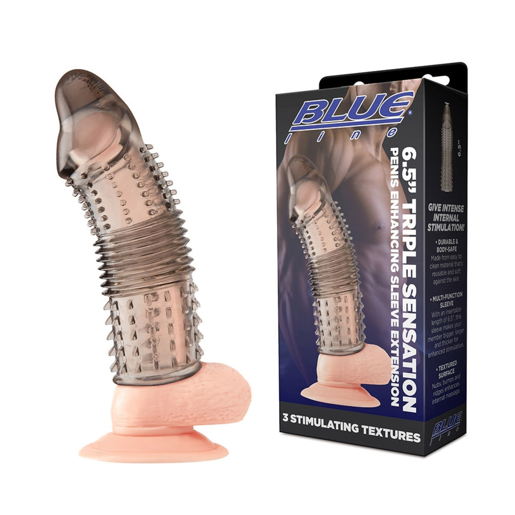 Blue Line Men Blue Line Triple Sensation Penis Enhancing Sleeve Extension 6.5in - Smoke