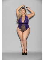 Escante Euphoria Halter Lace & Mesh Teddy w/Wrist Restraints Purple/Black QN