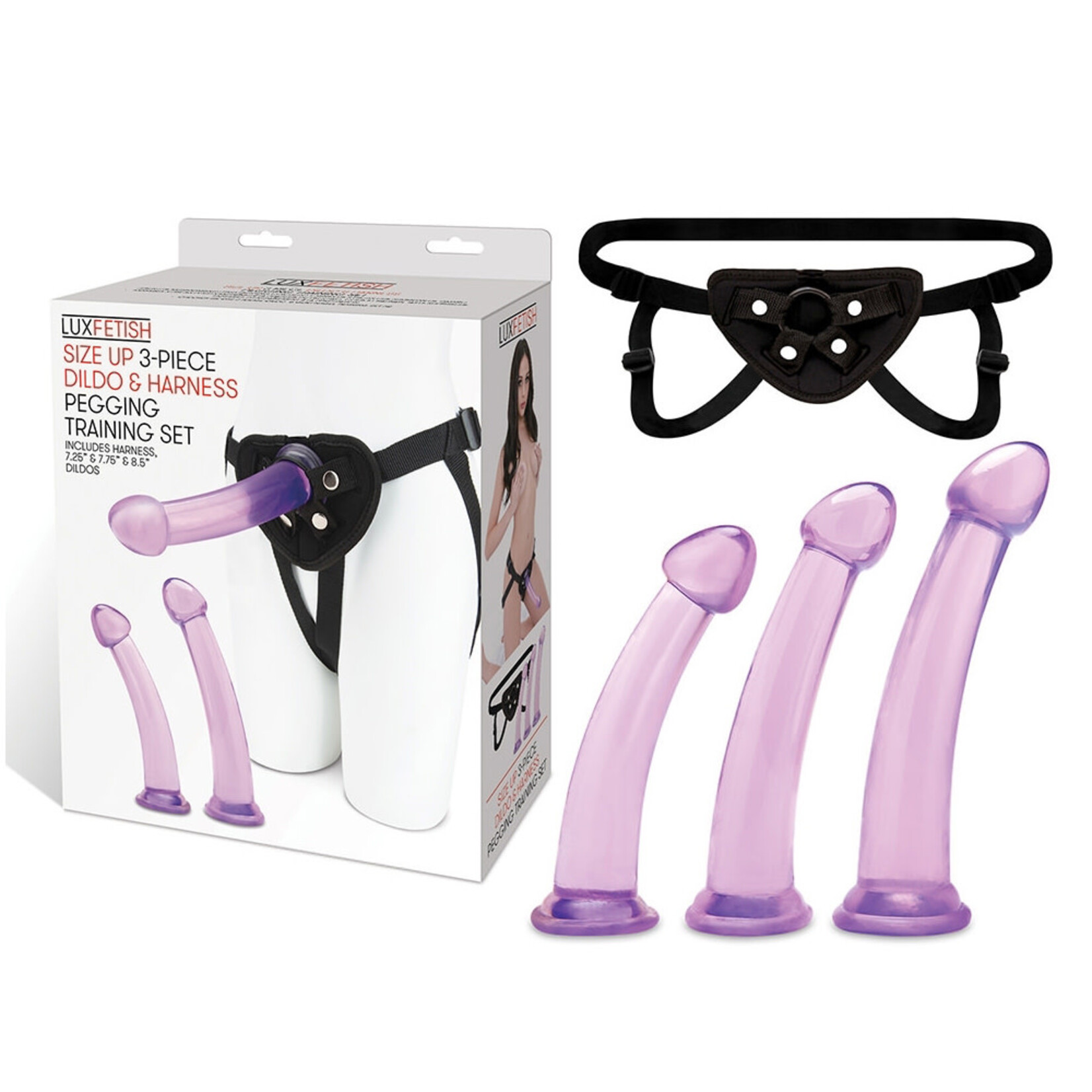 Lux Fetish Size Up 3-Piece Dildo And Harness Pegging Training Set