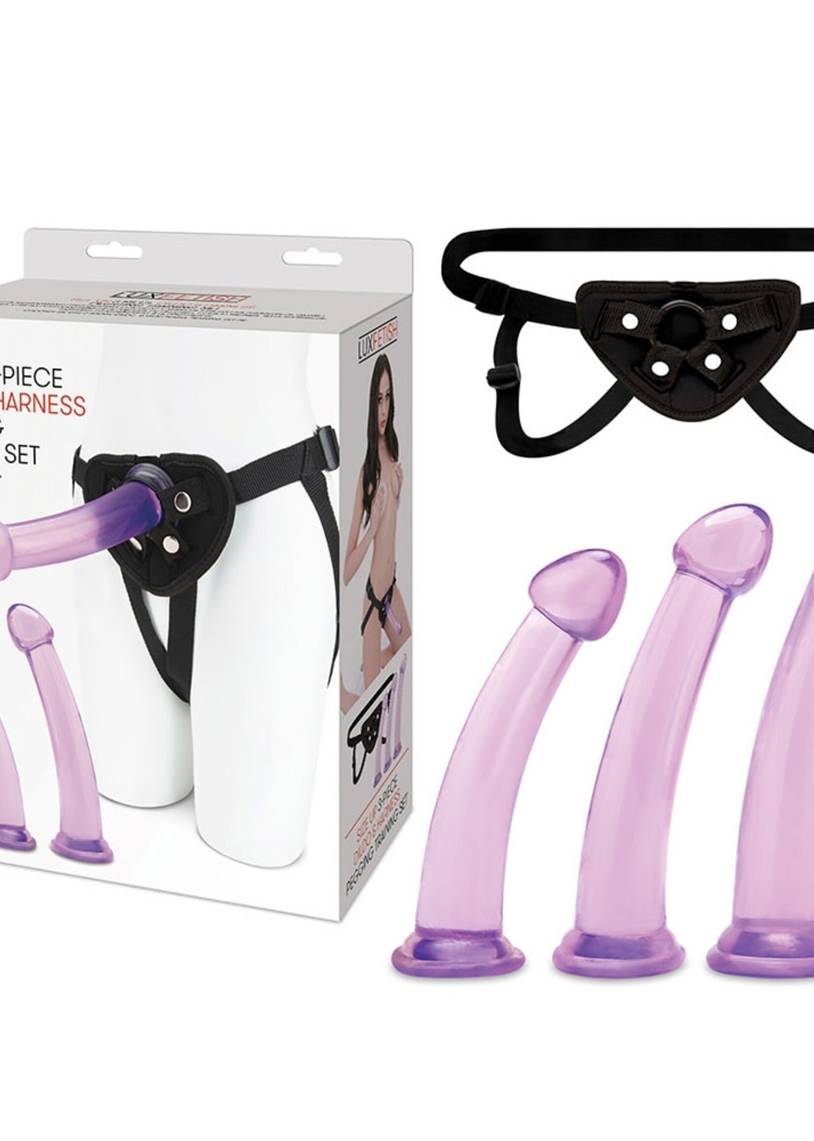 Lux Fetish Size Up 3-Piece Dildo And Harness Pegging Training Set