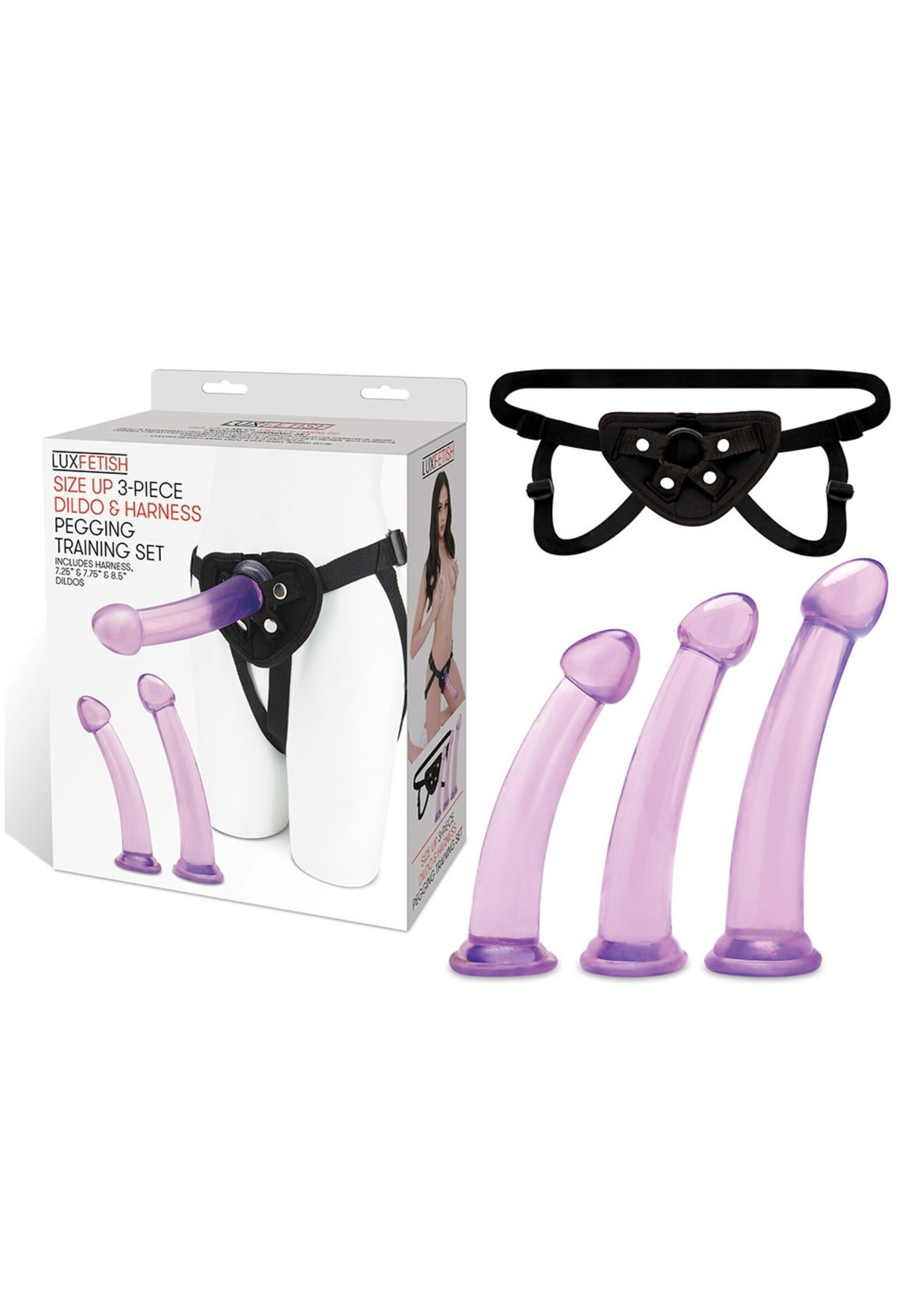 Lux Fetish Size Up 3-Piece Dildo And Harness Pegging Training Set