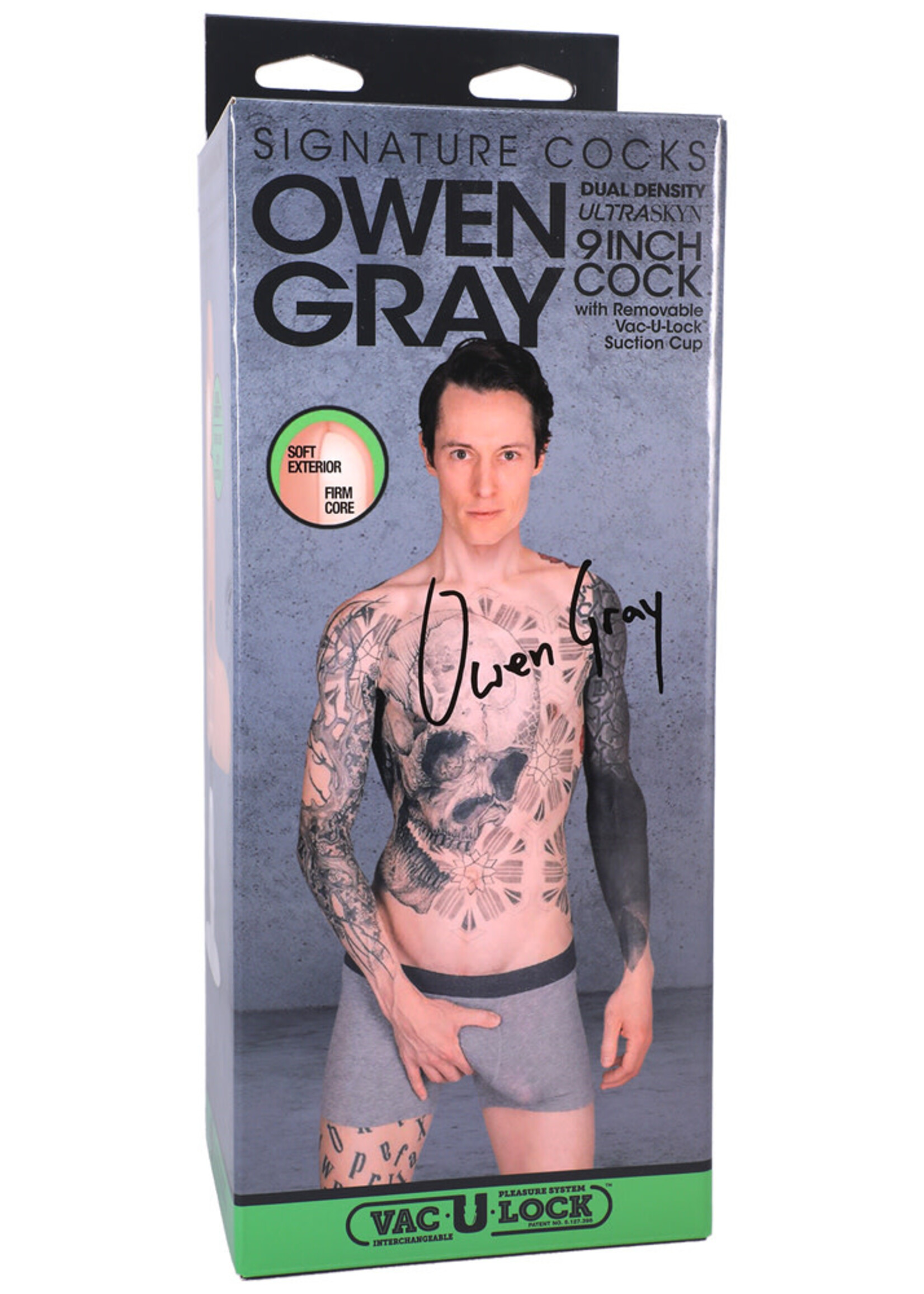 Doc Johnson Signature Cocks ULTRASKYN 8" Cock w/Removable Vac-U-Lock Suction Cup - Owen Grey